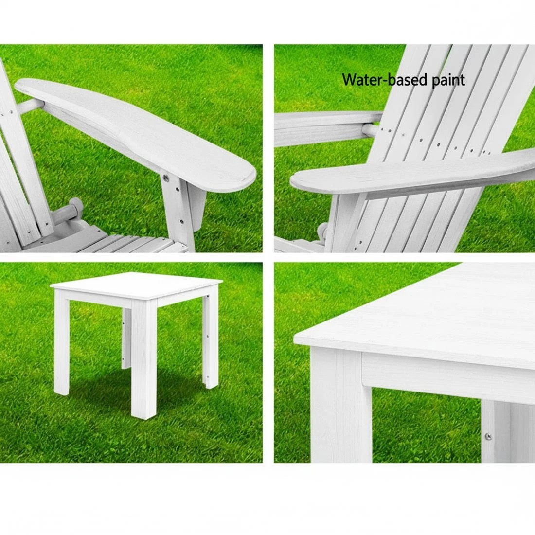 4 Gardeon 3PC Adirondack Outdoor Table and Chairs Wooden Sun Lounge Beach Patio - White, 4 of 6
