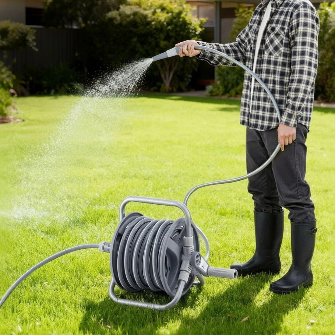 4 Green Fingers 20m Retractable Garden Hose Reel Heavy Duty 1/2" Hose Auto Rewind - Grey, 4 of 6