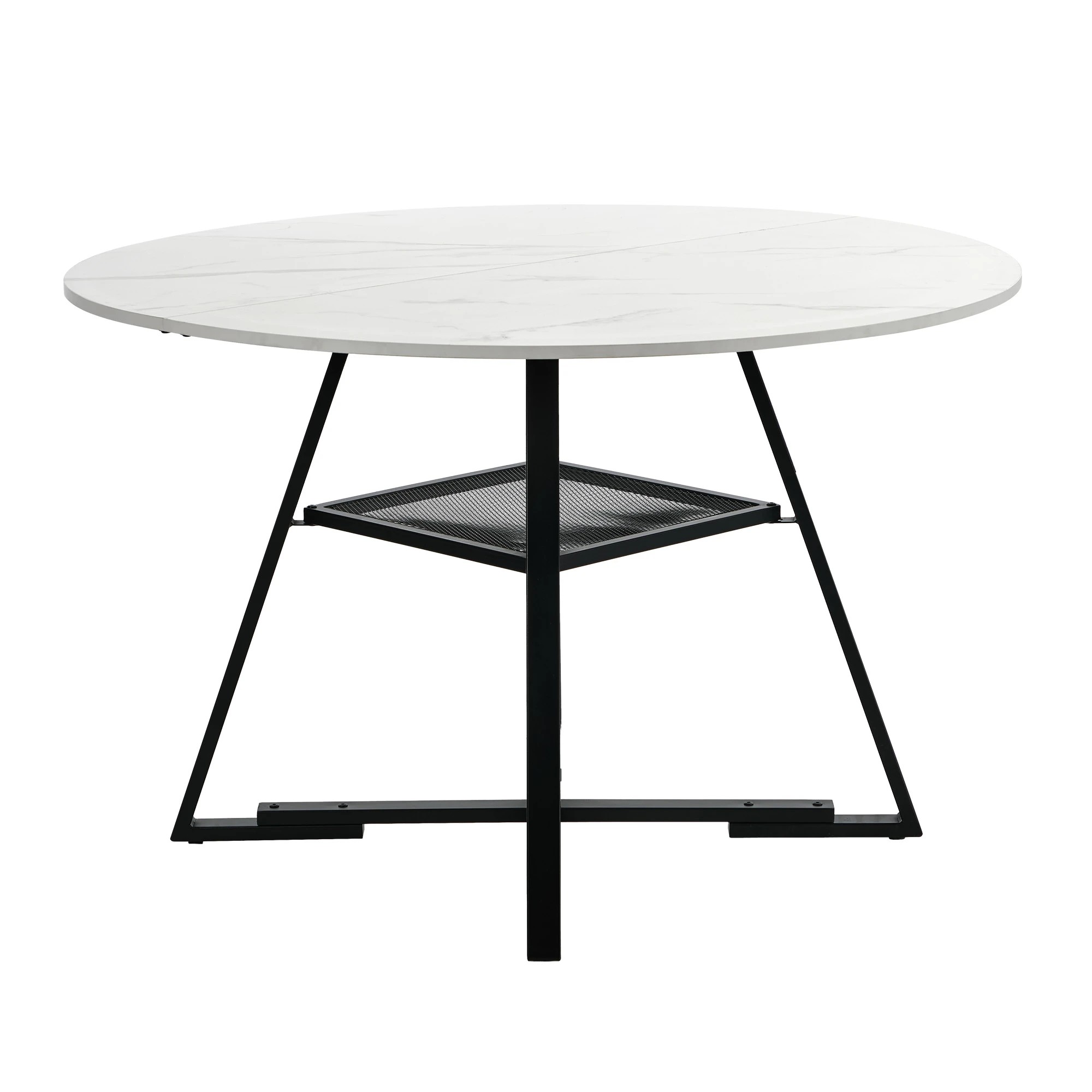 7 Oikiture 112cm Round Dining Table Marble-like Wooden Kitchen Furniture Black& - White, 7 of 9