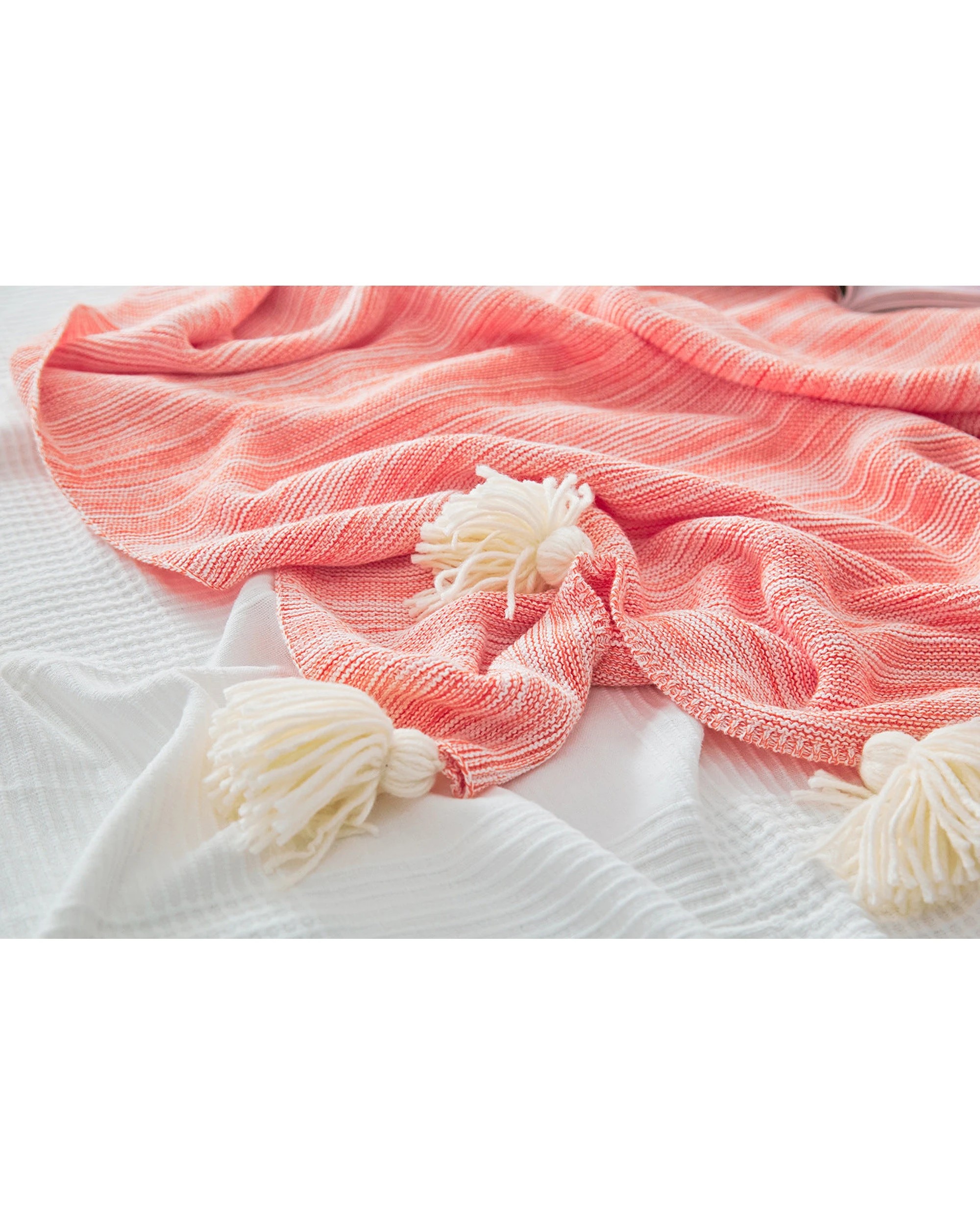 2 Cotton More 100% Cotton Tassel Knitted Sofa Bed Blanket 130x180cm - Pink, 2 of 4