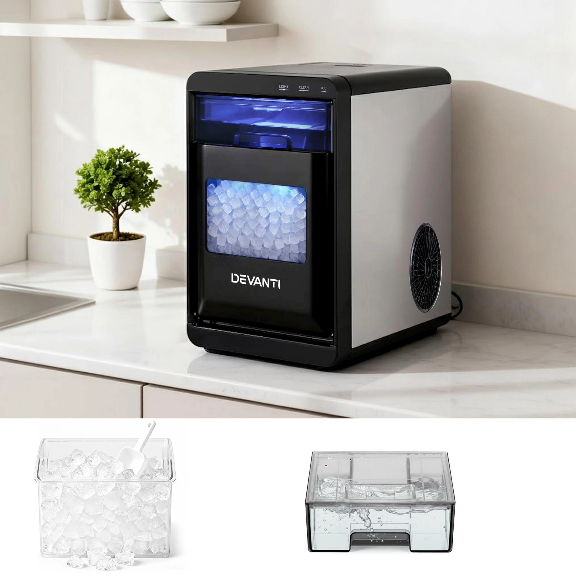 4 Devanti Ice Maker Machine 20kg Chewable Nugget Ice Countertop w/Self - Silver, 4 of 8