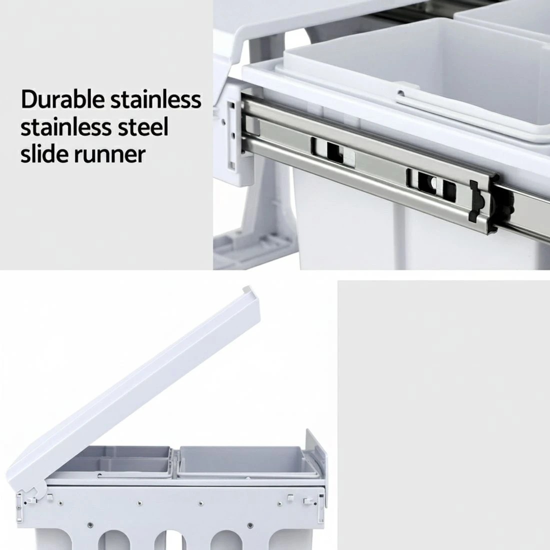 4 Cefito Pull Out Bin Kitchen Triple Slide Garbage Rubbish Bins Basket  31L - White, 4 of 4
