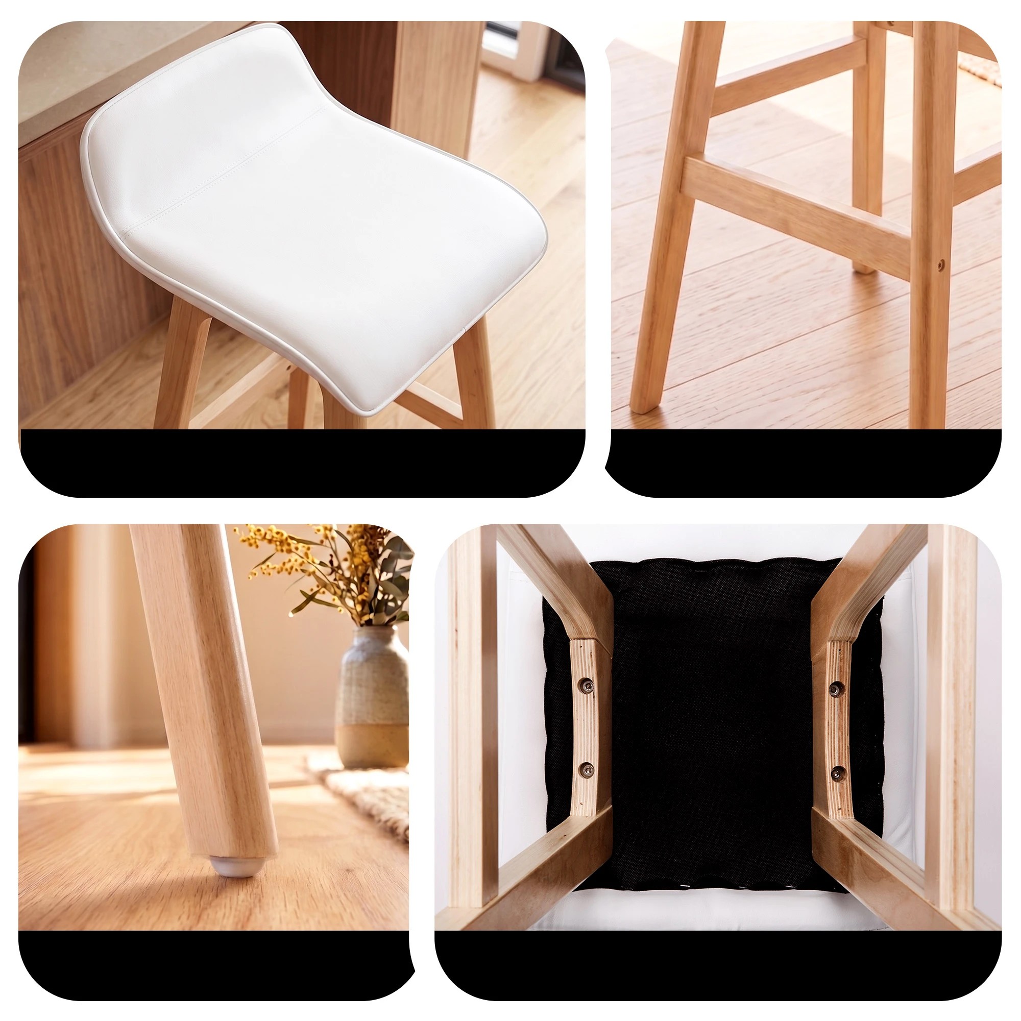 6 Artiss 3 Pcs Bar Table and Stools Set with Cushioned Stools Round Wooden Pub Dining Table - White, 6 of 9