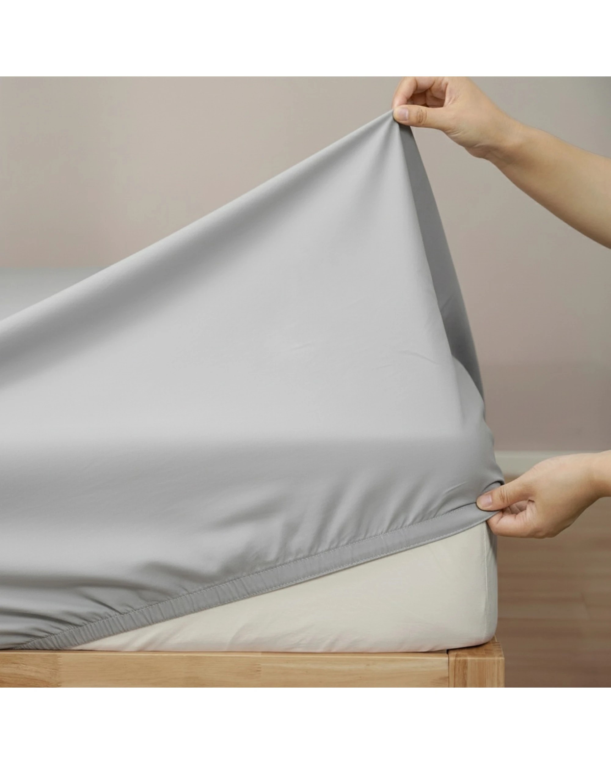 4 KG Linen 400TC Cotton Fitted Sheet & Pillowcase Set Egyptian Cotton - Single Bed - Grey, 4 of 6