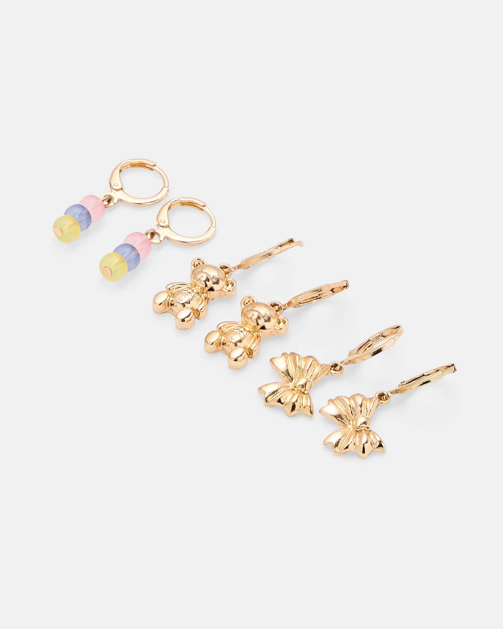 2 3 Pack Teddy Hoop Earrings - Gold Tone Gold, 2 of 3