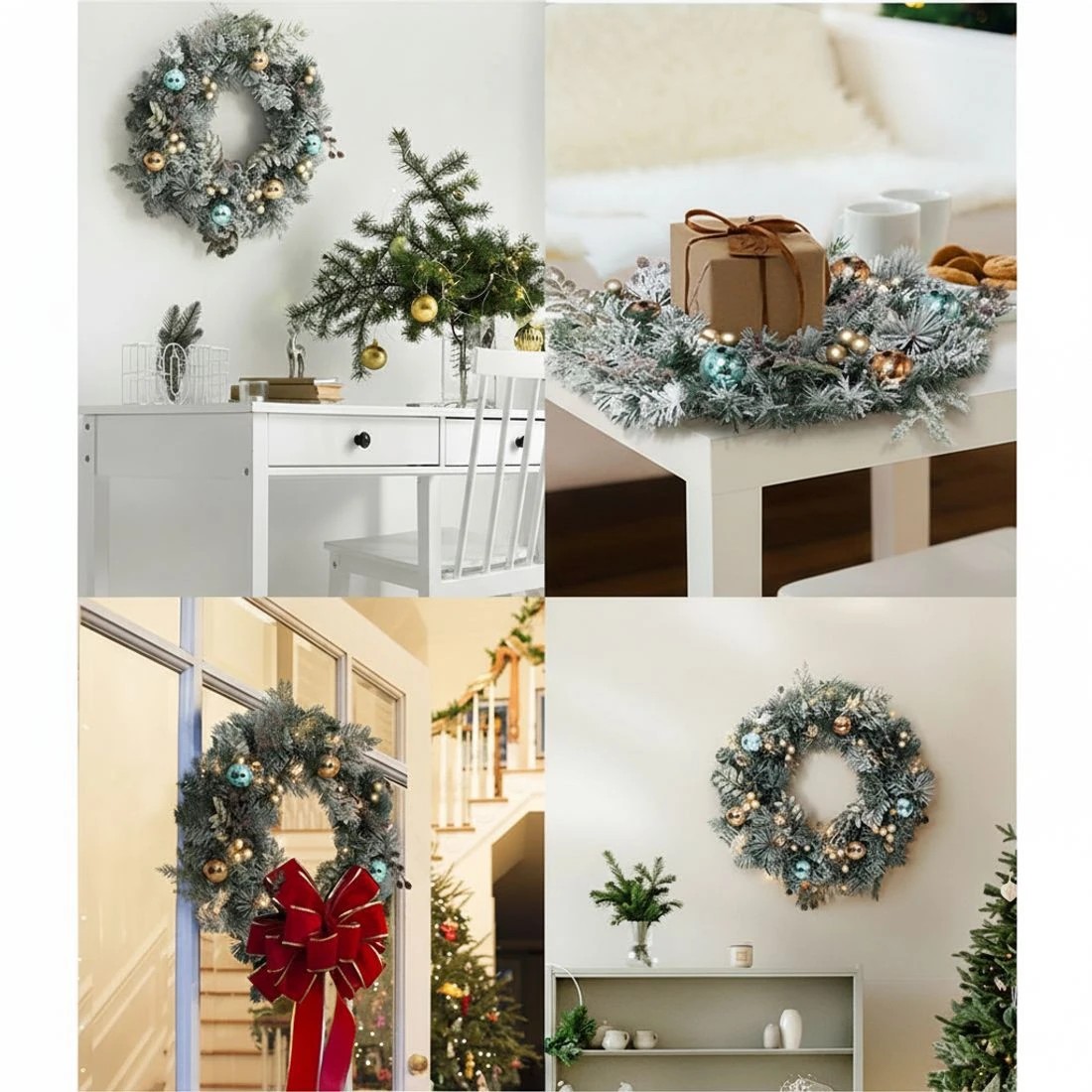 6 Jingle Jollys 60cm Christmas Wreath With Led Lights Snowy Garland Xmas Decor Durable Space Saving Modern Decor - Green, 6 of 7