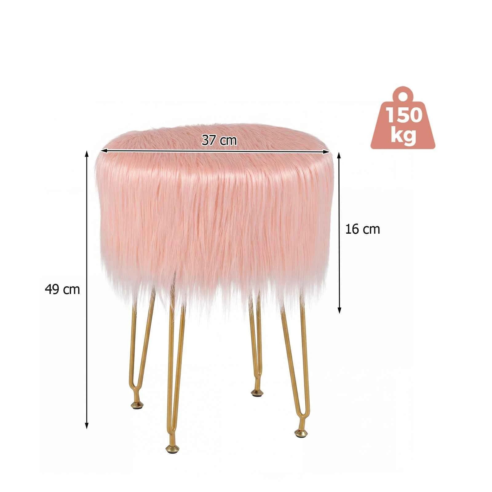 3 Costway Faux Fur Vanity Stool Round Footrest Ottoman Accent Dressing Table Chair Metal Legs - Pink, 3 of 3
