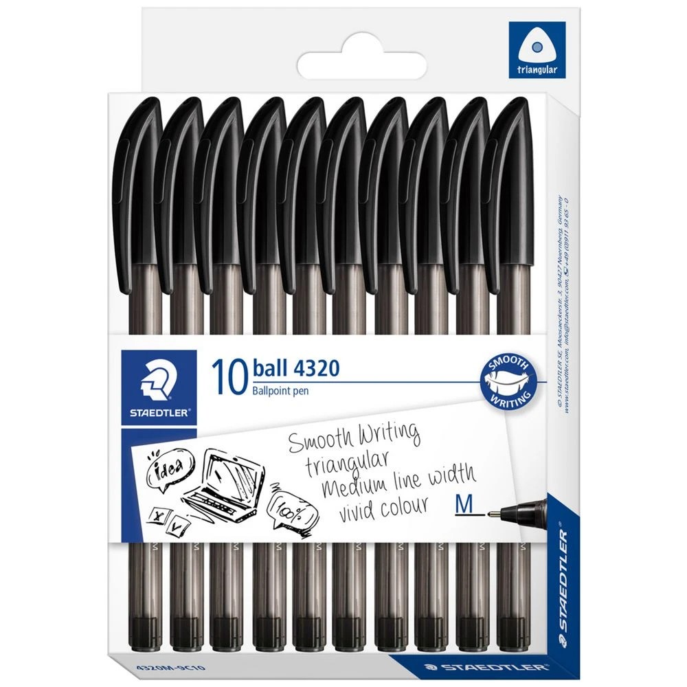 1 Staedtler Triangular Medium Stick Ballpen 4320 Black 10 Pack, 1 of 4