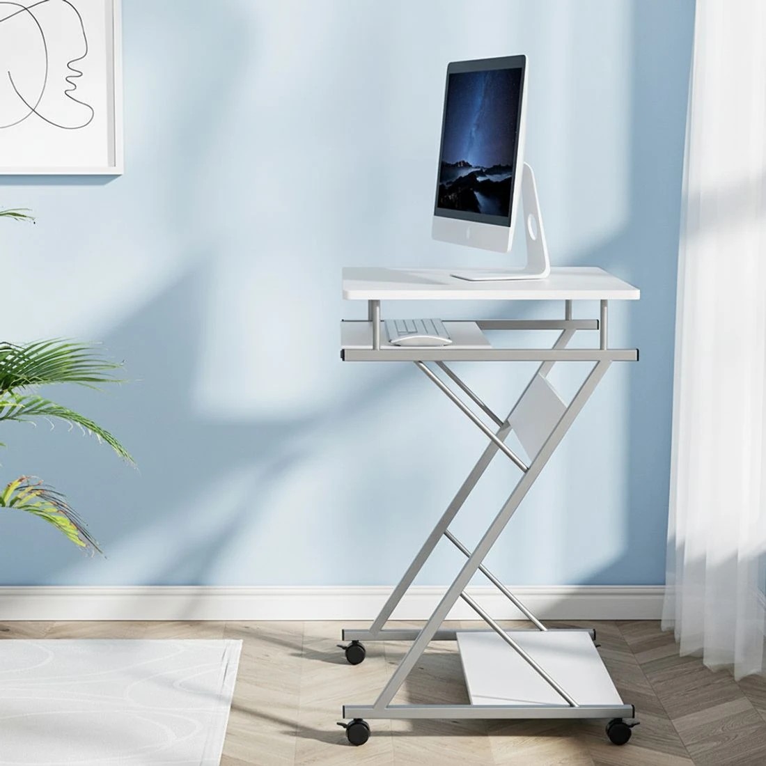 4 Artiss Computer Desk Keyboard Tray Shelf  60CM - White, 4 of 8