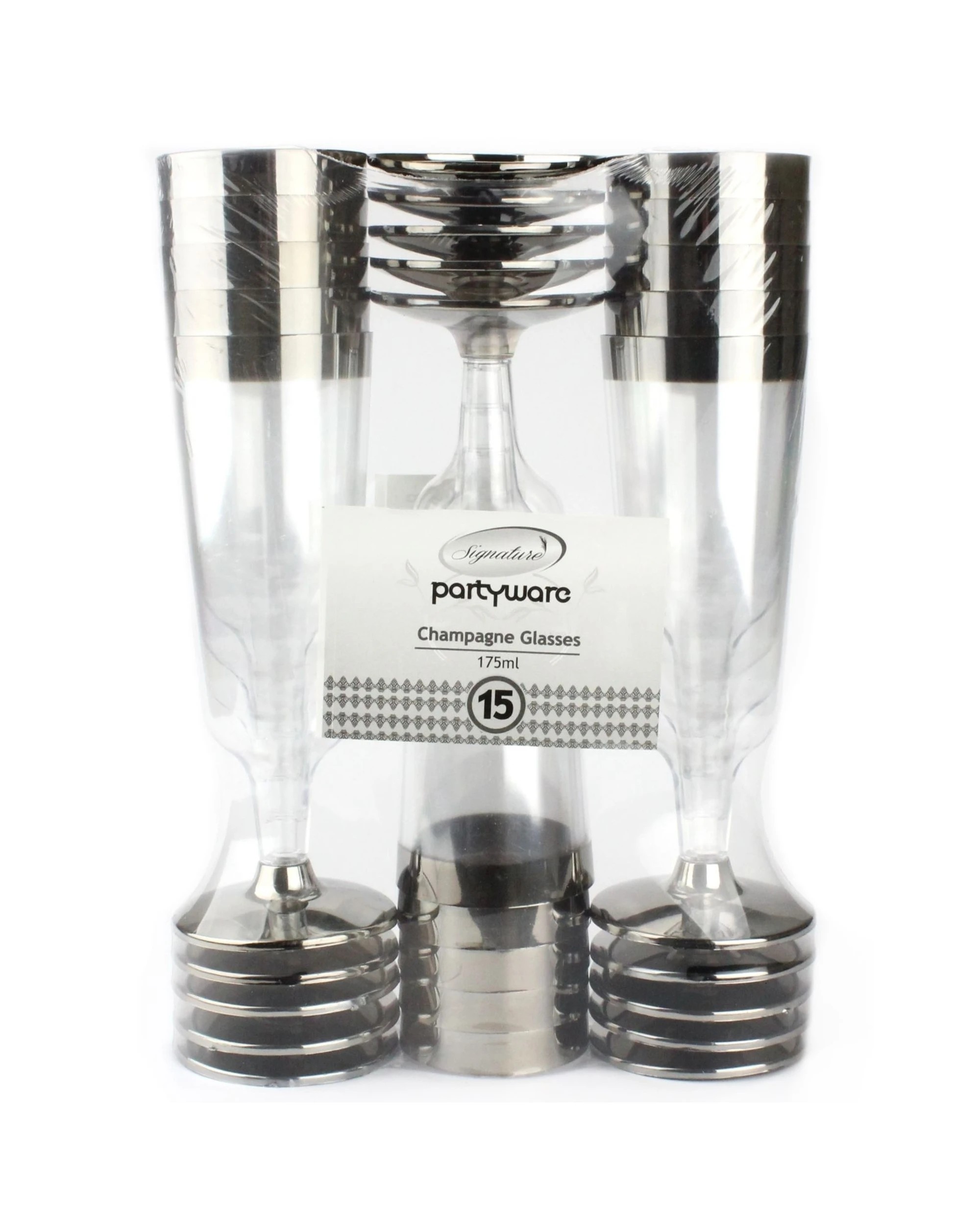 2 Partyware Silver Trim Plastic Champagne Glasses Pack of 15, 2 of 2