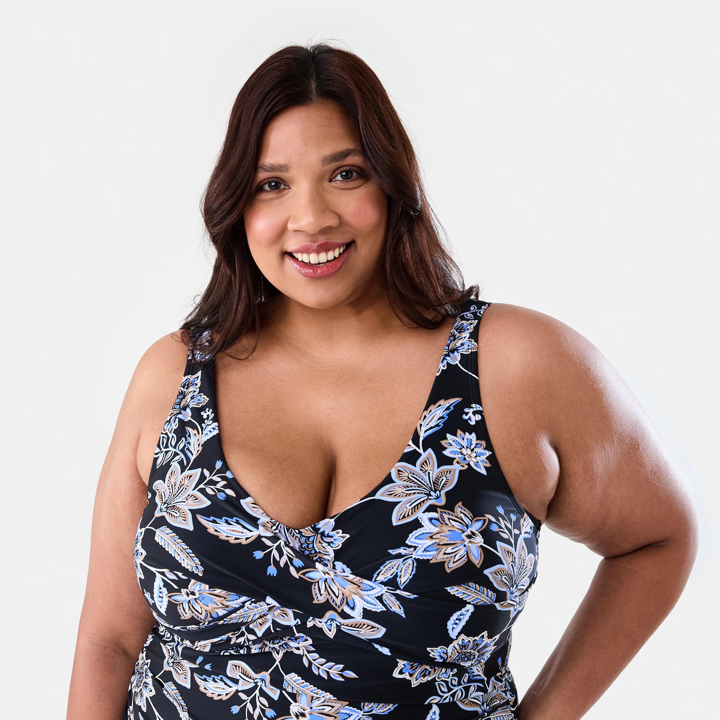 4 Curve Gathered One Piece Bather Blk Chintz, 4 of 6