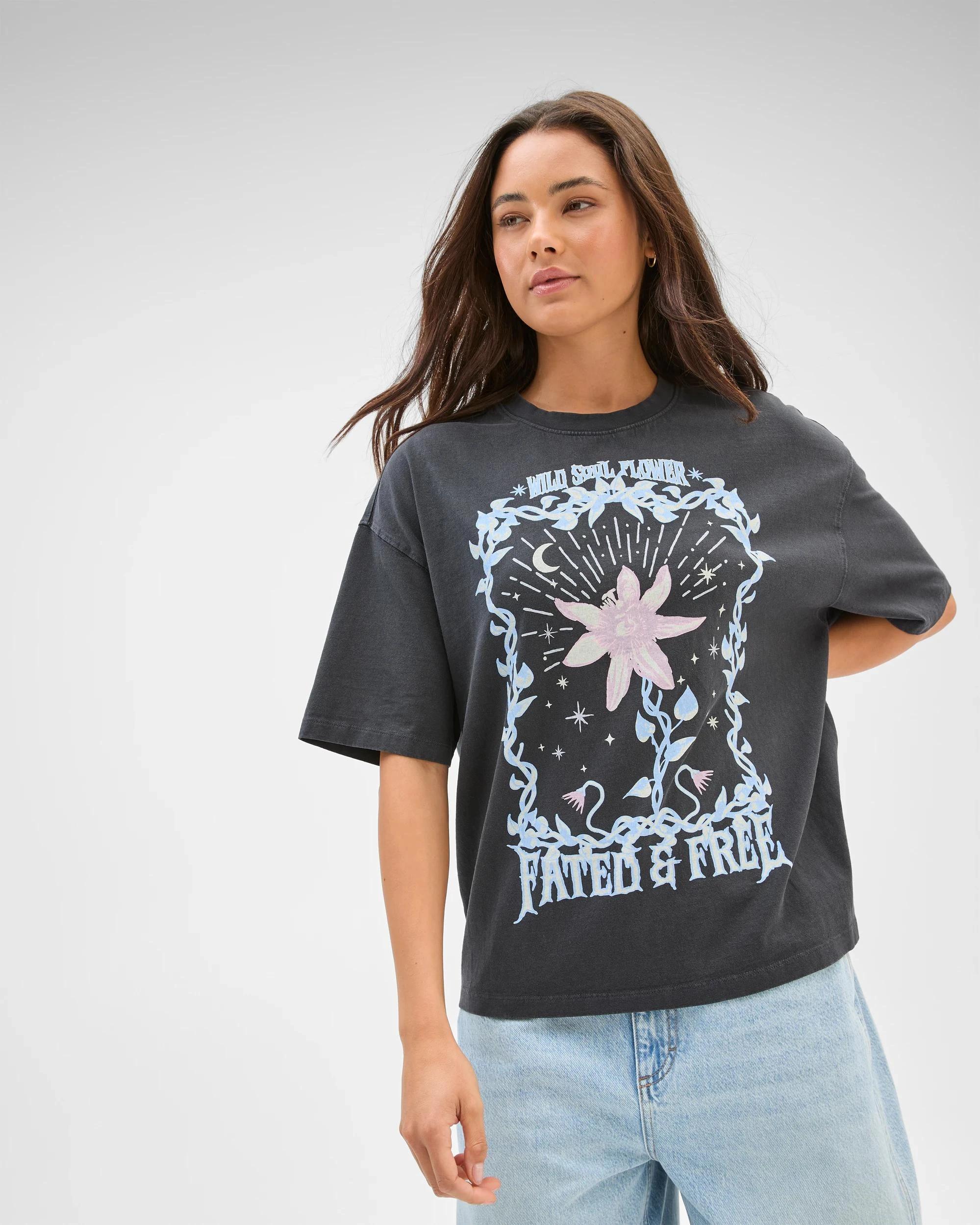 4 Lily Loves Australian Cotton Oversized Printed T-Shirt FATED AND FREE, 4 of 6