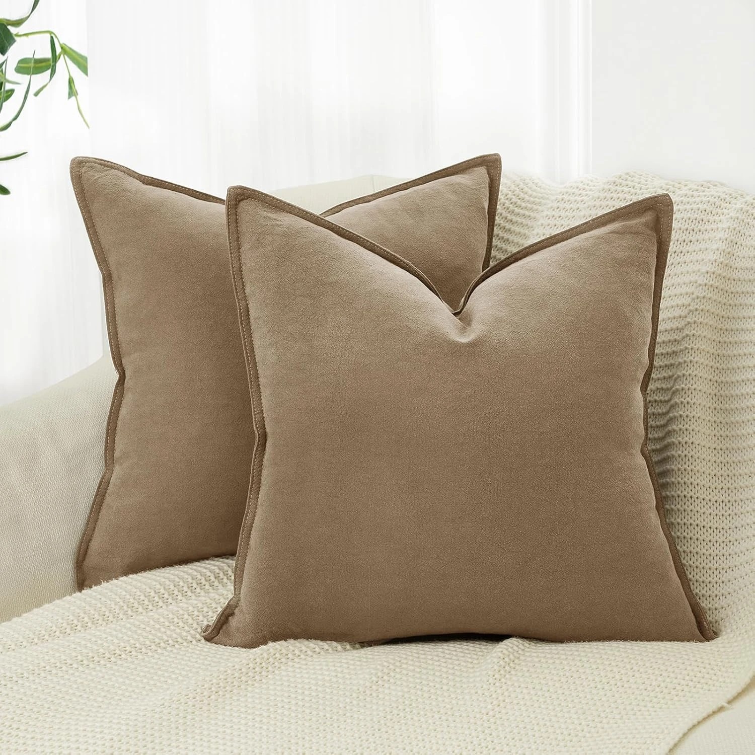 1 Gioia Casa 2-Pack Linen-Cotton Blend Cushion Covers 45x45cm - Tan, 1 of 4