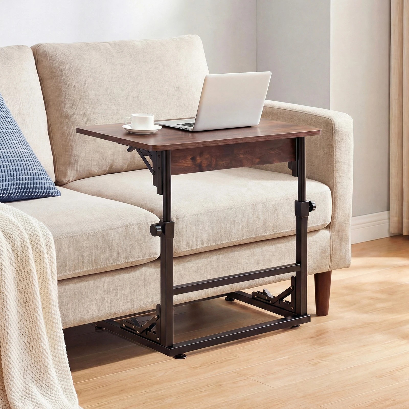4 Costway Folding C-Shaped End Table 51-66cm Standing Desk Adjustable Sofa Side Table, 4 of 4