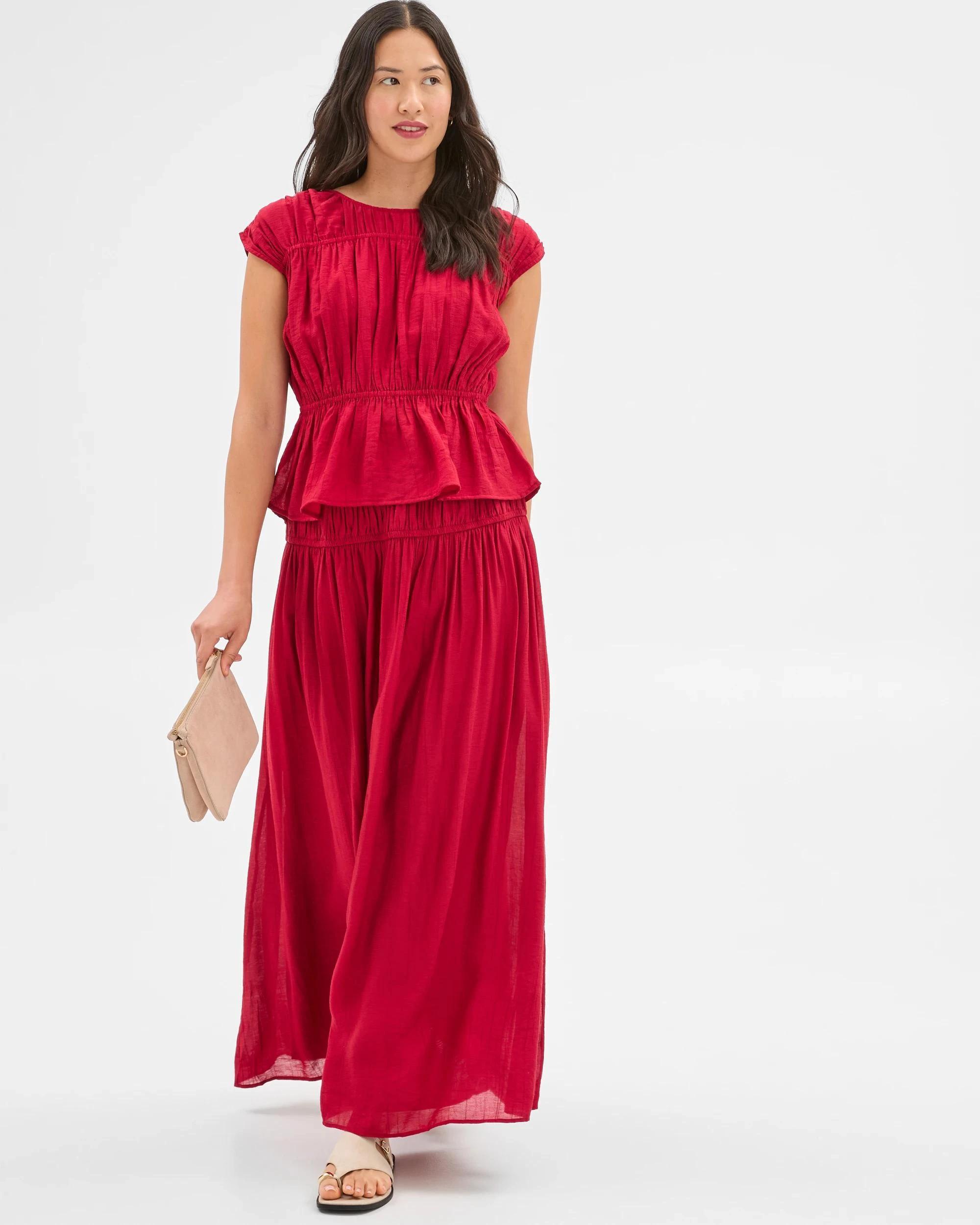 1 Crinkle Maxi Skirt - Preview CRIMSON, 1 of 9