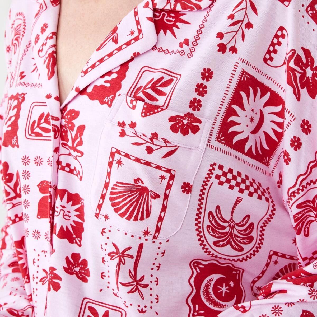6 Long Sleeve Top and Shorts Comfort Pyjama Set VACAY STAMP PINK LADY, 6 of 8