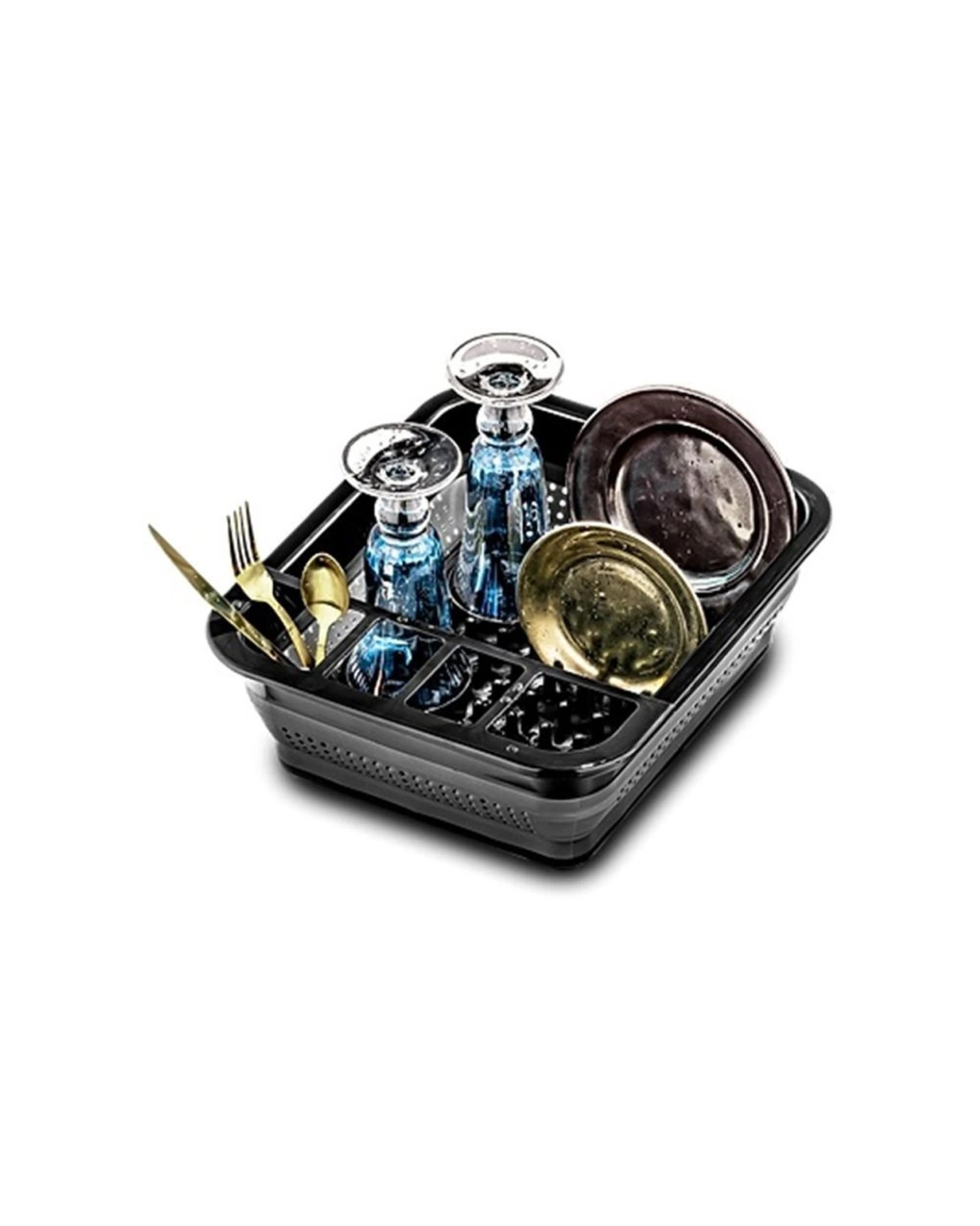 3 Madesmart Small Collapsible Dish Rack Flexible Space Saving Kitchen Storage Organisation - Black, 3 of 3