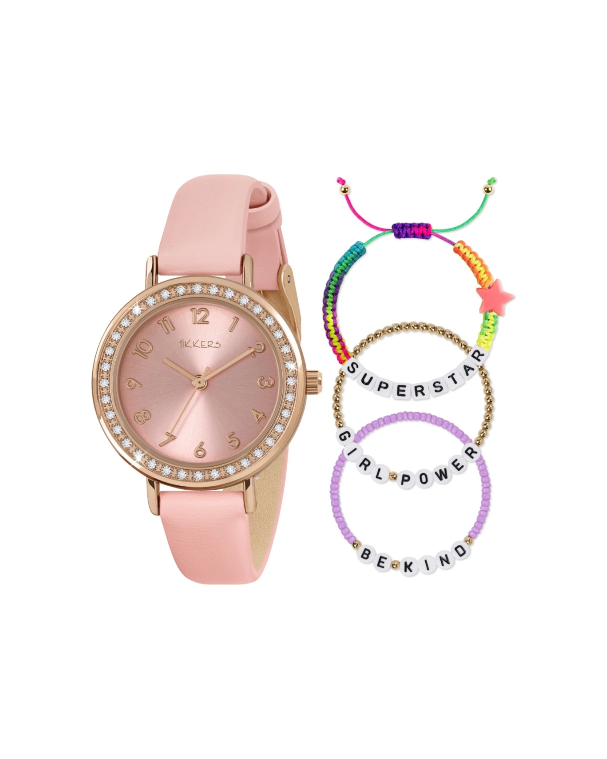1 Tikkers 4pc Kids Watch With Bracelets Set Polyurethane Strap - Pink, 1 of 4