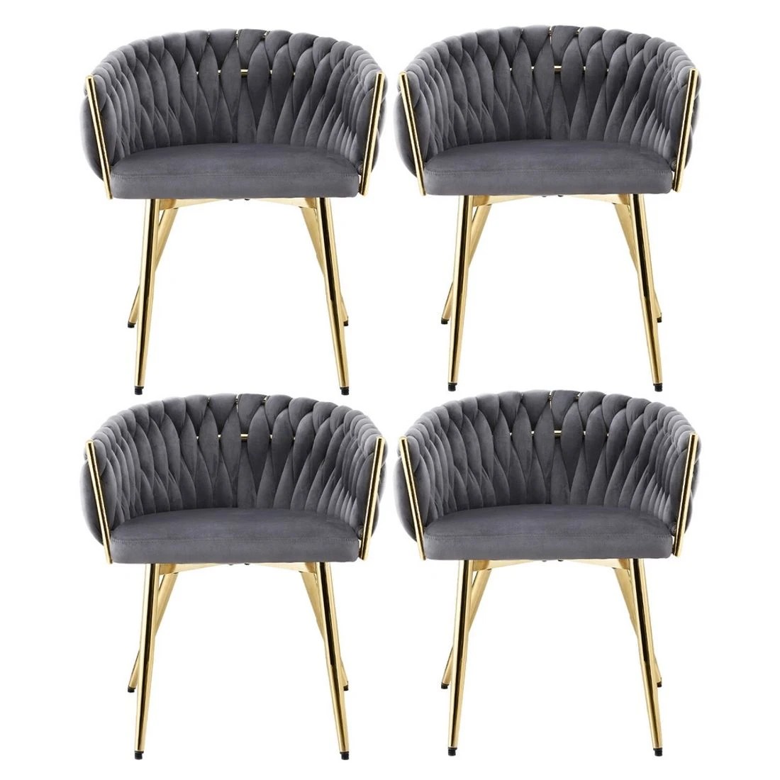 3 1 Set of 4 Artiss Dining Chairs Velvet Armchair - Grey, 3 of 6