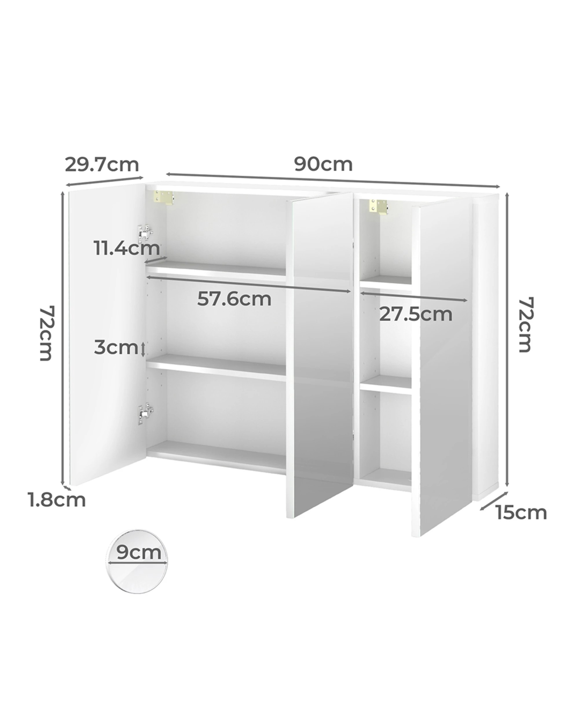 6 Levede Wall Mounted Bathroom Mirror Cabinet  - White, 6 of 6