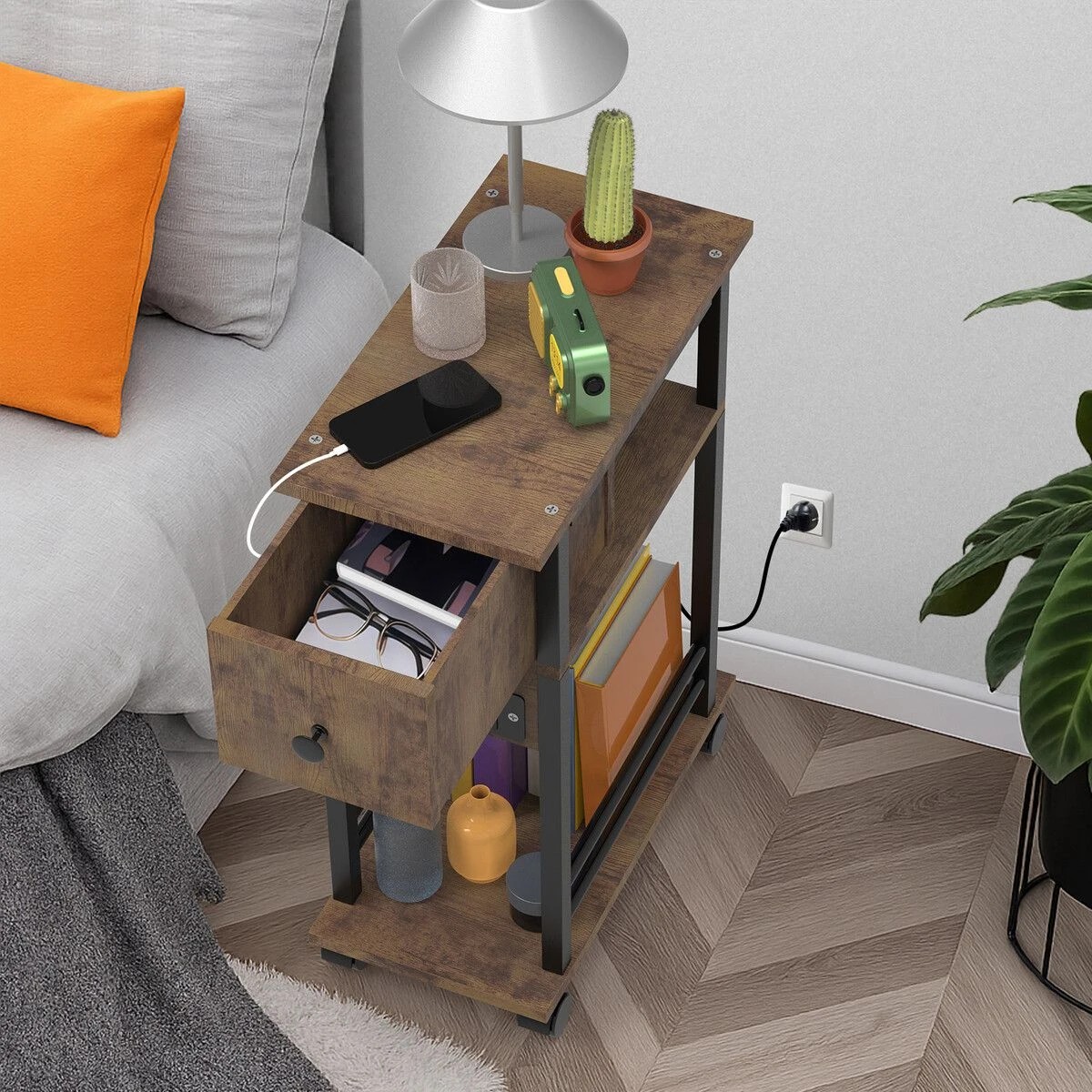 4 LUXSUITE Mobile Sofa Bed Side Table Charging Station Narrow, 4 of 7