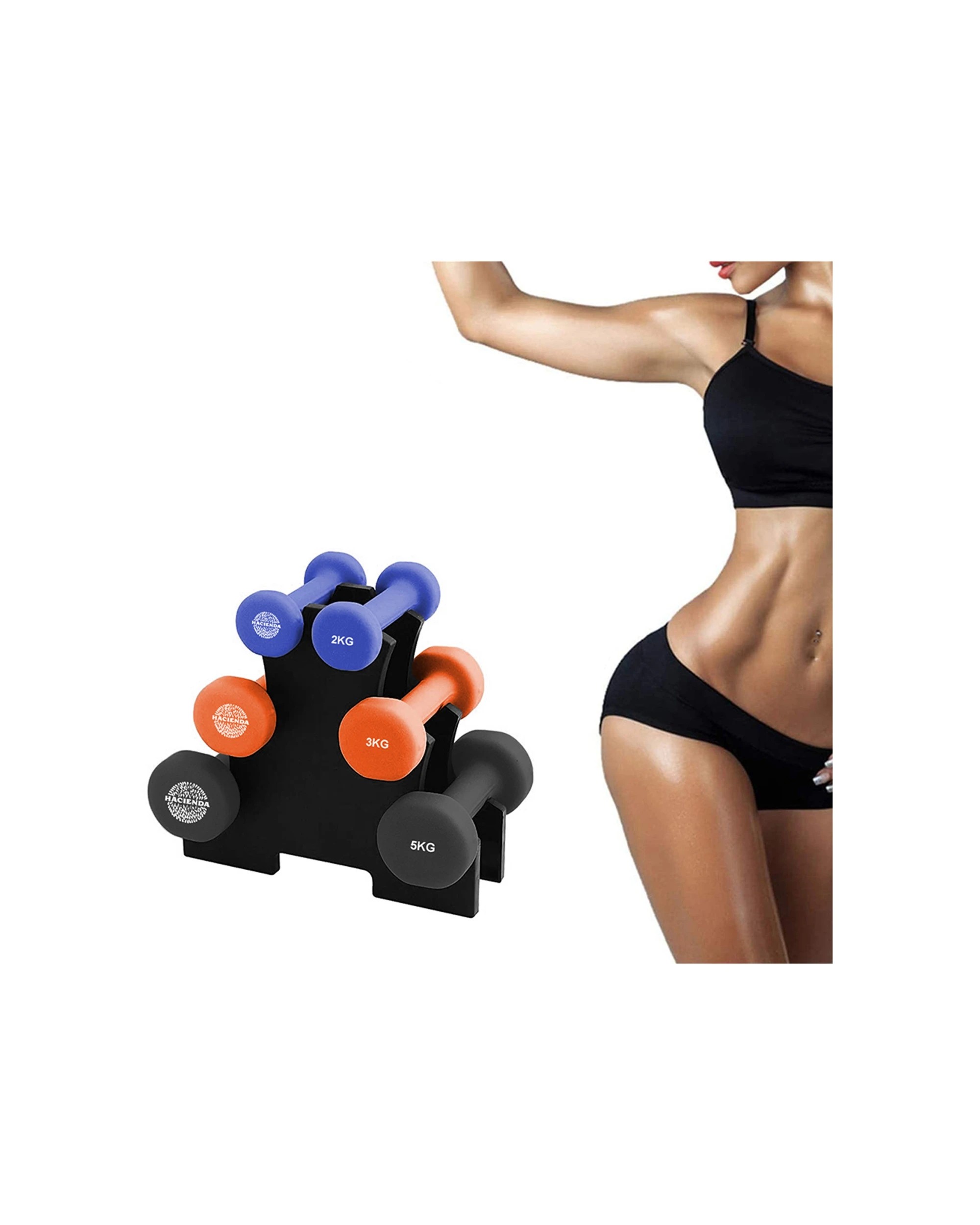 3 HACIENDA 7-Piece 20kg Weighted Dumbbell Set With PVC Rack Neoprene Finish - Multi, 3 of 6