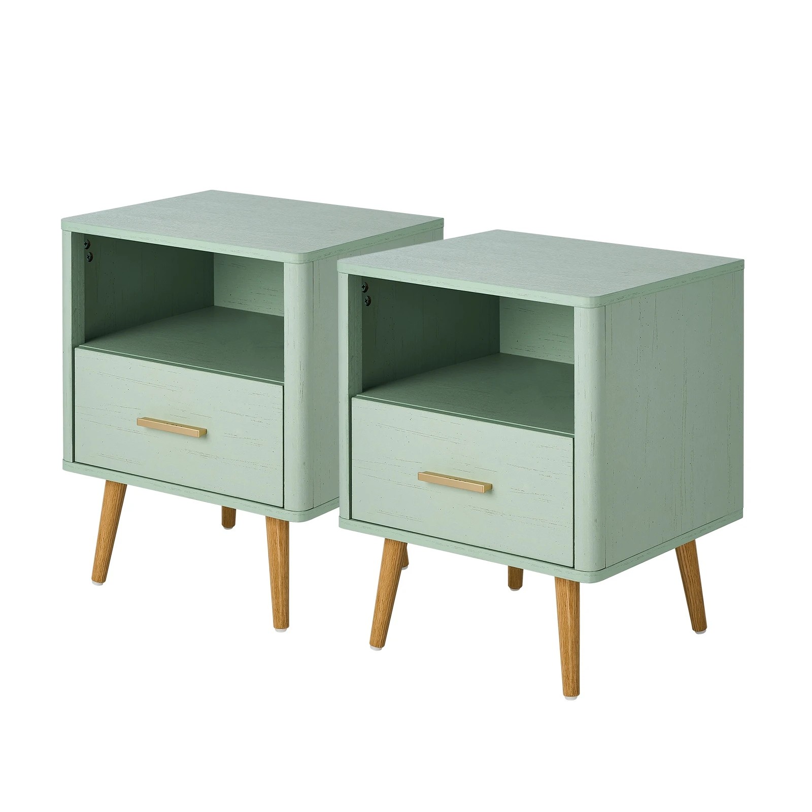 1 Oikiture 2x Bedside Table 1 Drawer Open Shelf Side End Tables Nightstand - Green, 1 of 9