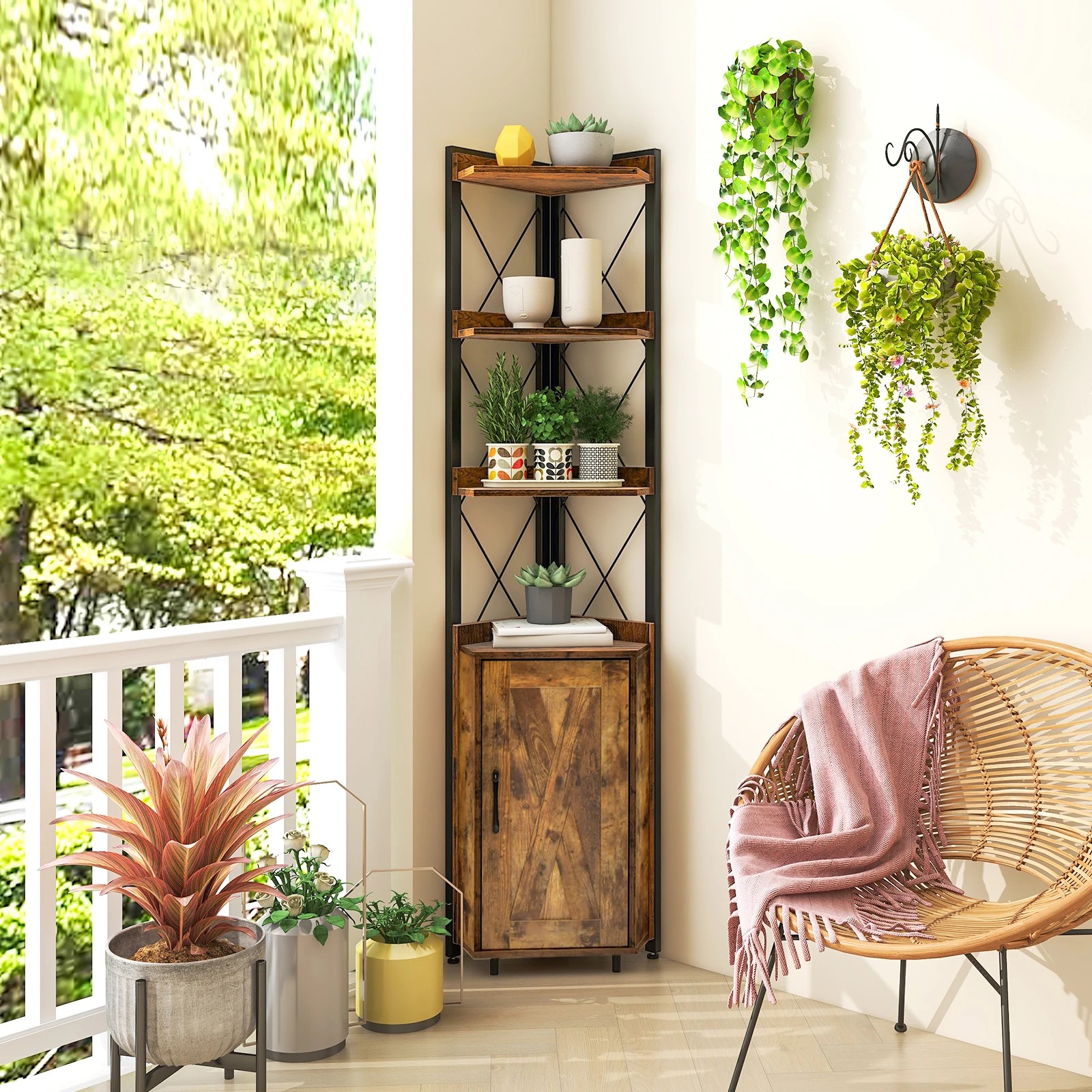 2 Costway Tall Corner Storage Cabinet 3-Tier Display Rack BookShelf, 2 of 5