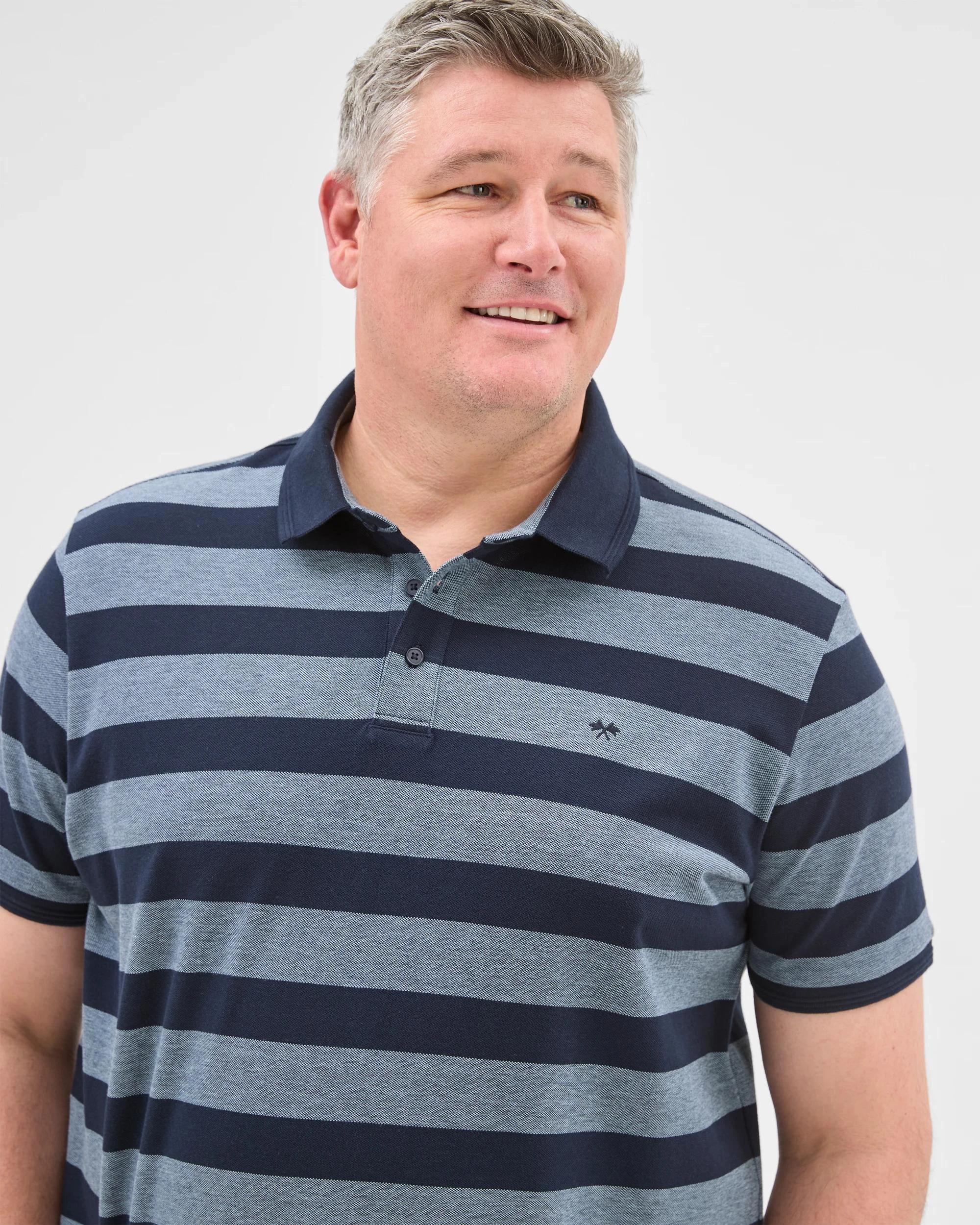 1 Target Plus Size Australian Cotton Birdseye Stripe Polo Top NAVY, 1 of 6