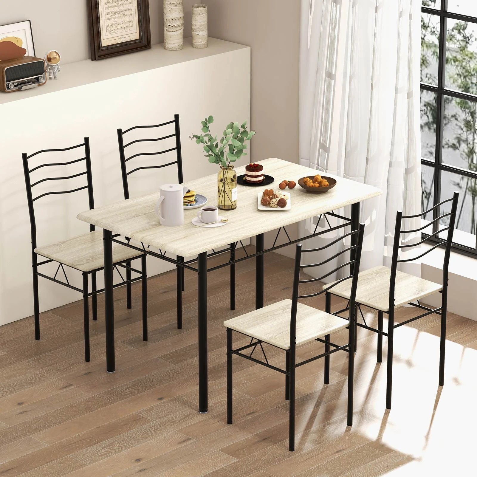 2 Costway 5PCS Wood Dining Table Chairs Set Kitchen Restaurant, 2 of 3