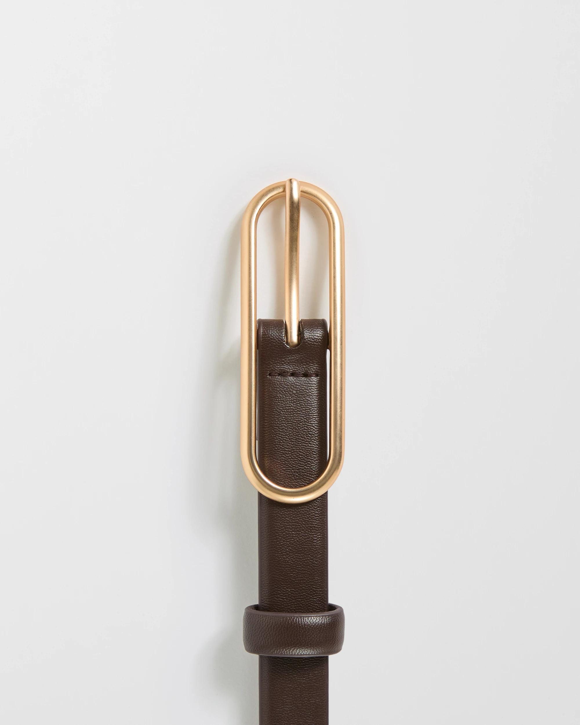 3 Target Woman Elongated Oval Buckle Slim Belt CHOCOLATE, 3 of 3