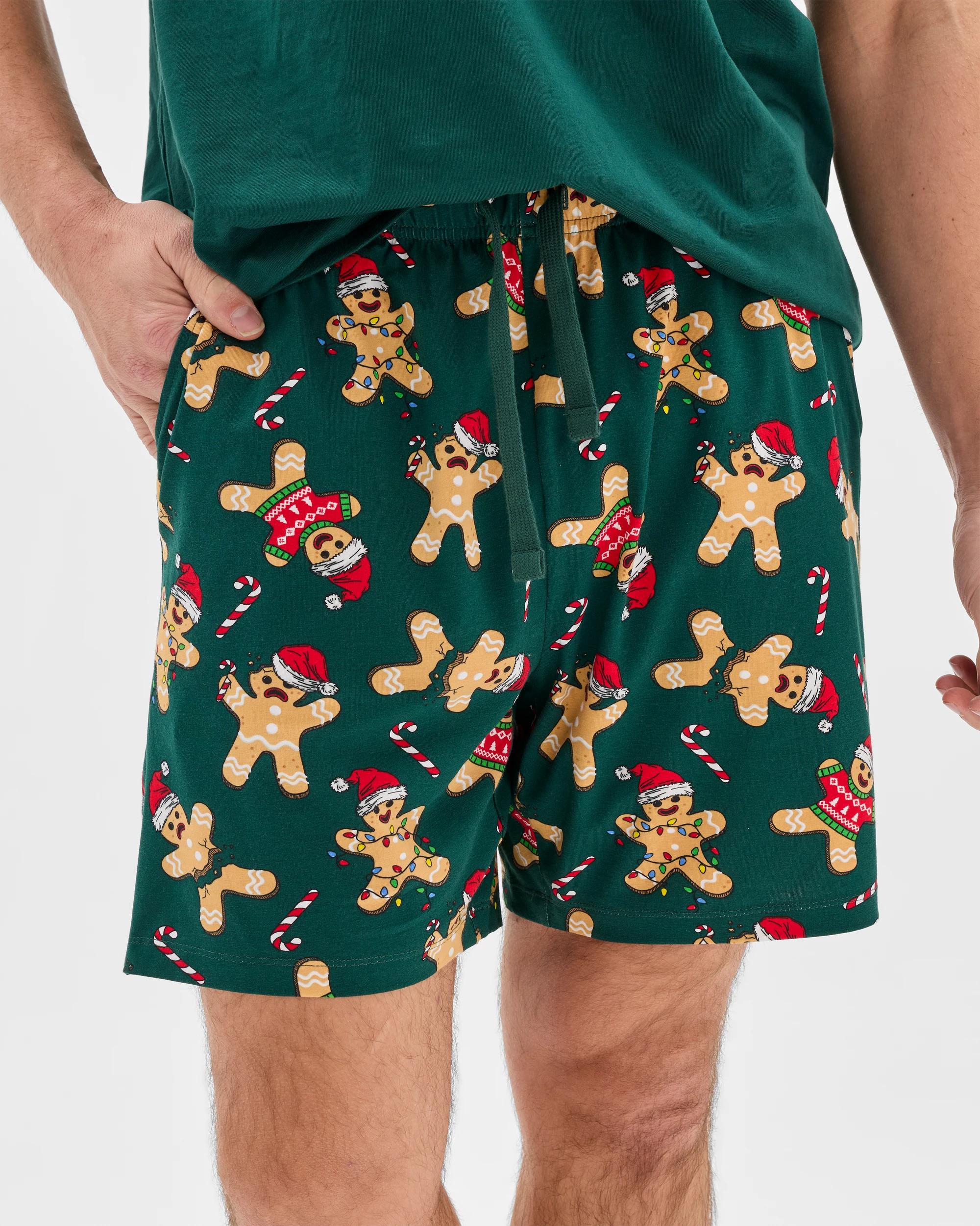 6 Maxx Australian Cotton Short Sleeve Top & Shorts Christmas Pyjama Set GREEN CHRISTMAS GINGERBREAD, 6 of 7