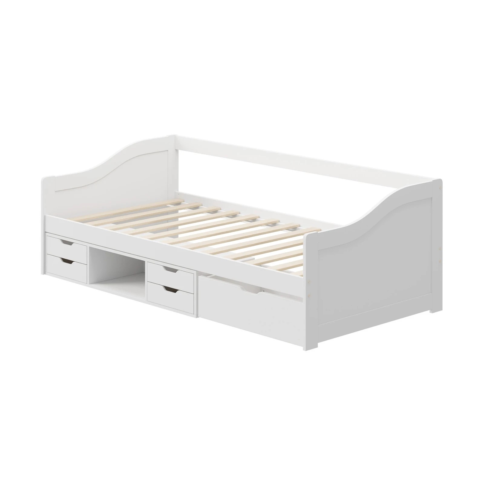 1 Oikiture Kids Bed Frame Single Daybed With Trundle Storage Drawers Timber
 - White, 1 of 10