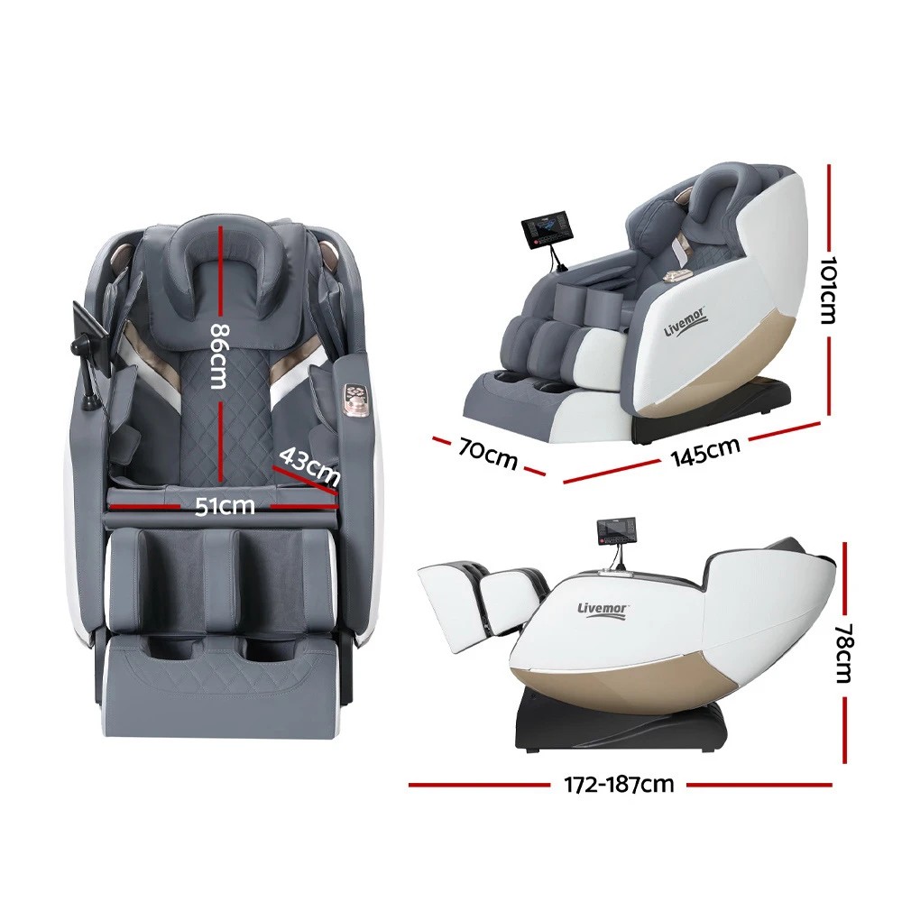2 Livemor Massage Chair Electric Recliner Home Massager Beryl - Grey, 2 of 7