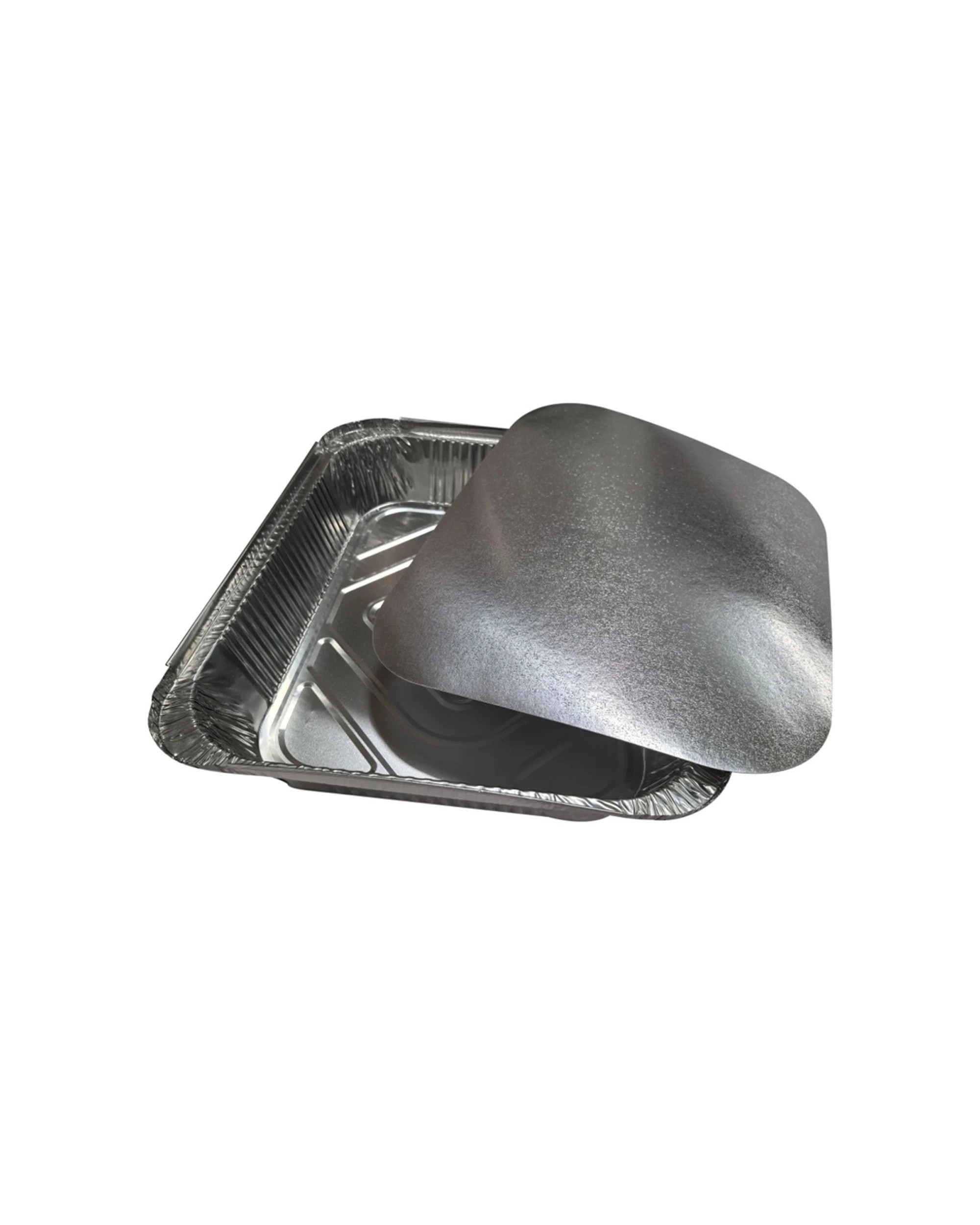 1 Partyware 4pc Single Use Foil Tray Set Rectangular 320x250x60mm With Lid - Silver, 1 of 1