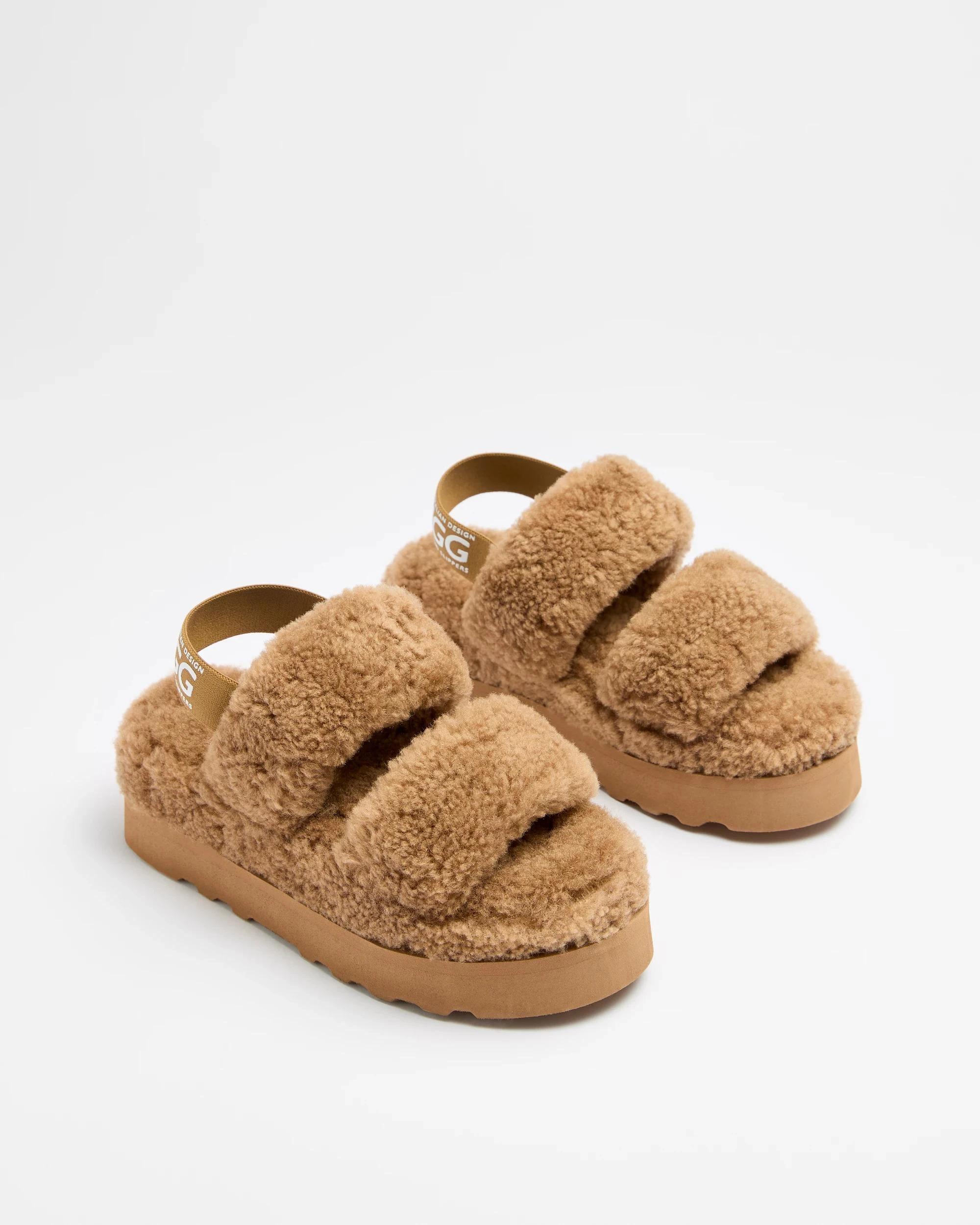 2 Australian Design Ugg Boots and Slippers Womens Genuine Sheepskin Double Strap Sling Back Slipper CARAMEL, 2 of 3