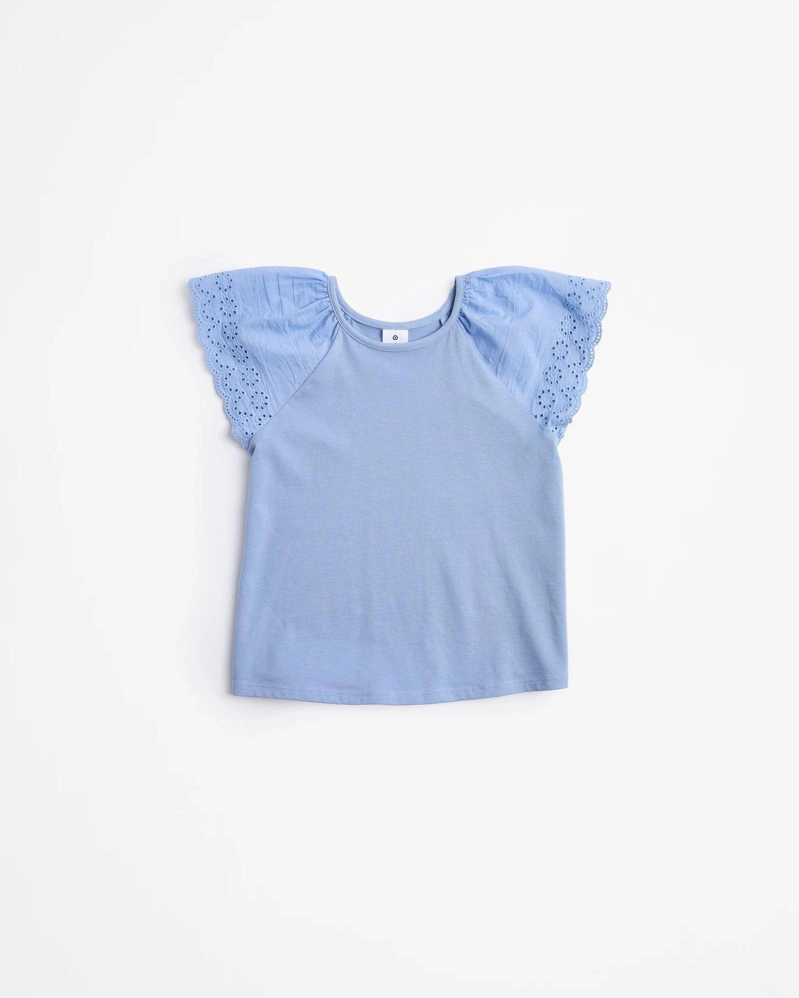 3 Target Australian Cotton Broderie T-shirt 2 Pack BLUE + CREAM, 3 of 4