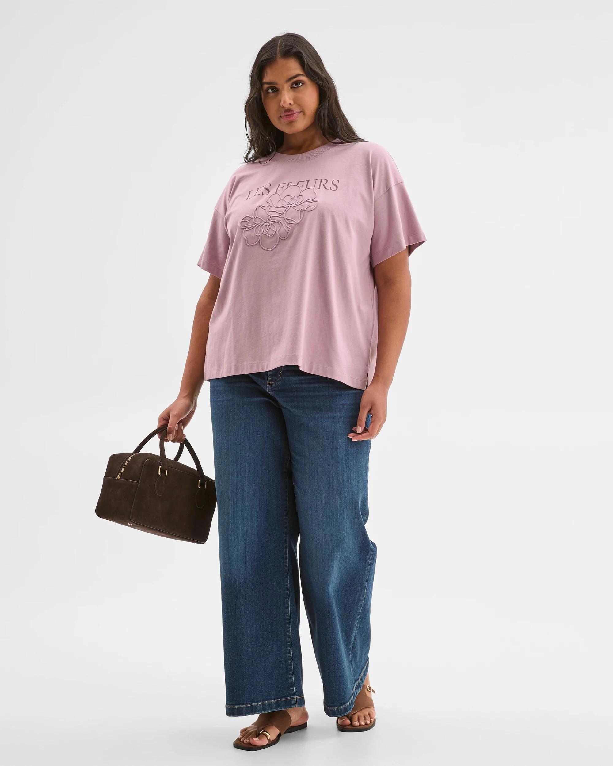 1 Target Plus Size Australian Cotton Graphic Split Hem T-Shirt ELDERBERRY, 1 of 5