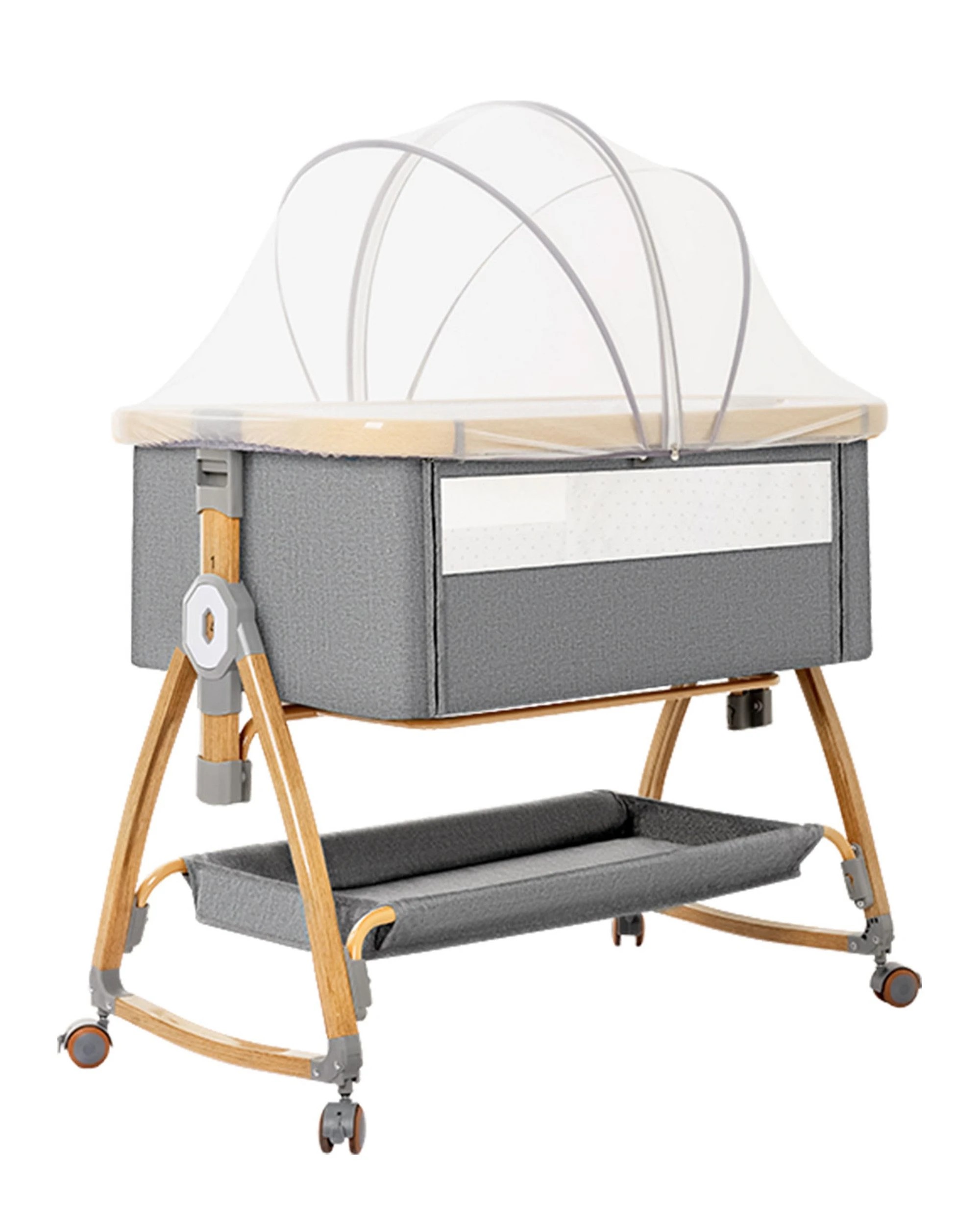 1 PlayPals 3-in-1 Baby Cot Crib Bed Bassinet Bedside Sleeper Portable Grey - Grey, 1 of 8