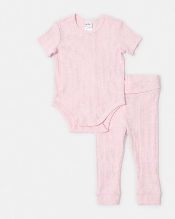 2 Piece Short Sleeve Newborn Ribbed Set