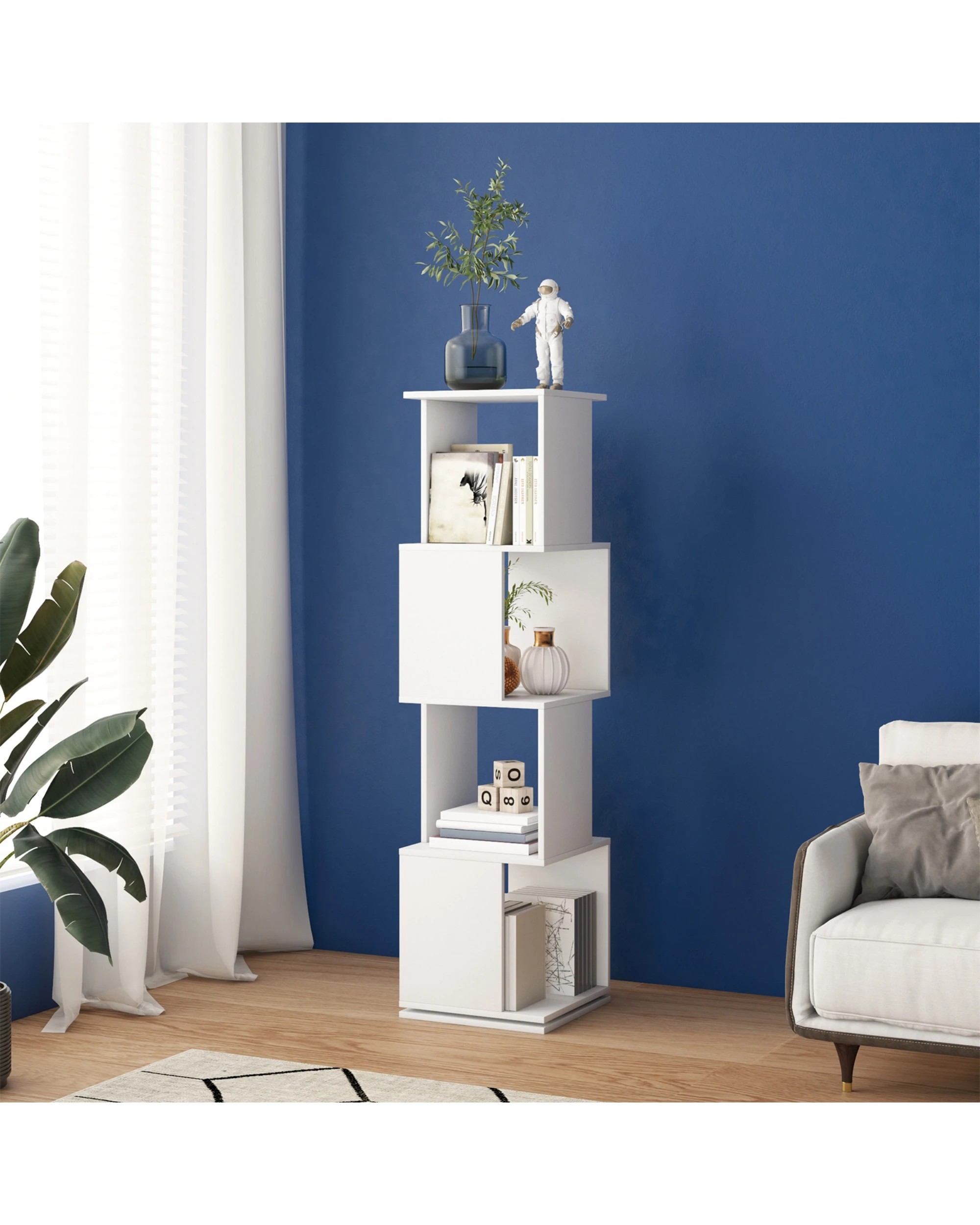 3 Advwin 4-Tier Rotating Bookshelf 360 Swivel Display Rack Corner Bookcase Cabinet, 3 of 8