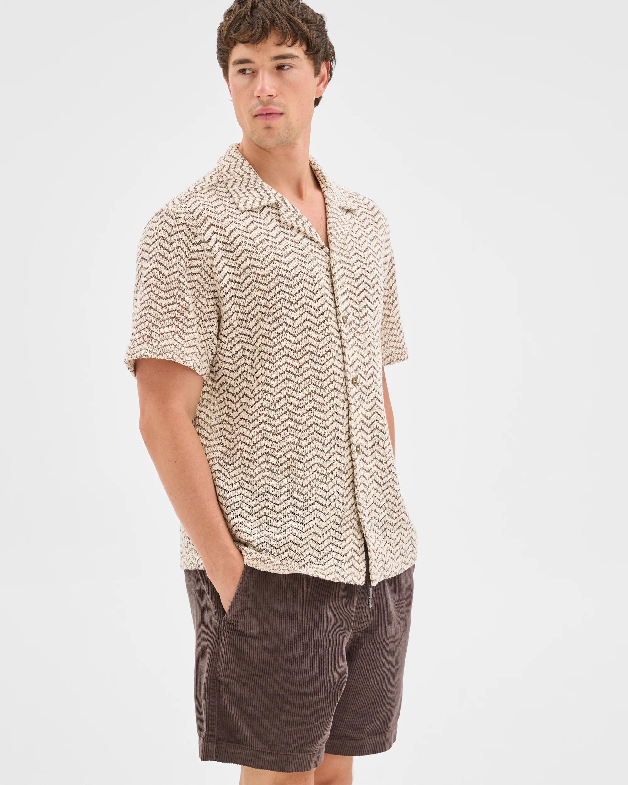 5 Commons Open Weave Short Sleeve Shirt BROWN, 5 of 6