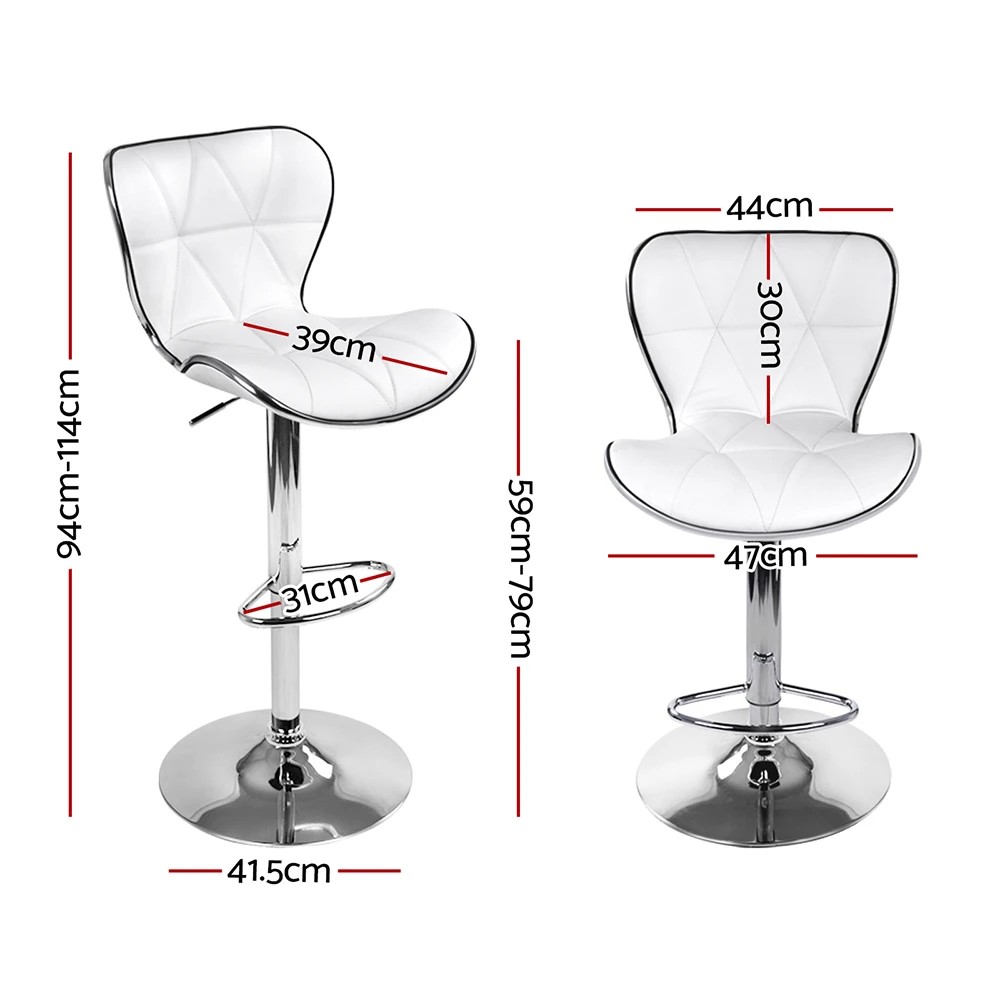 2 Artiss 4x Bar Stools Gas Lift Leather Seat - White, 2 of 6