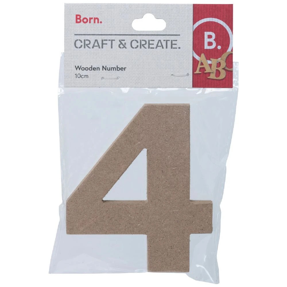 1 Born Wooden Number 4 10cm, 1 of 3