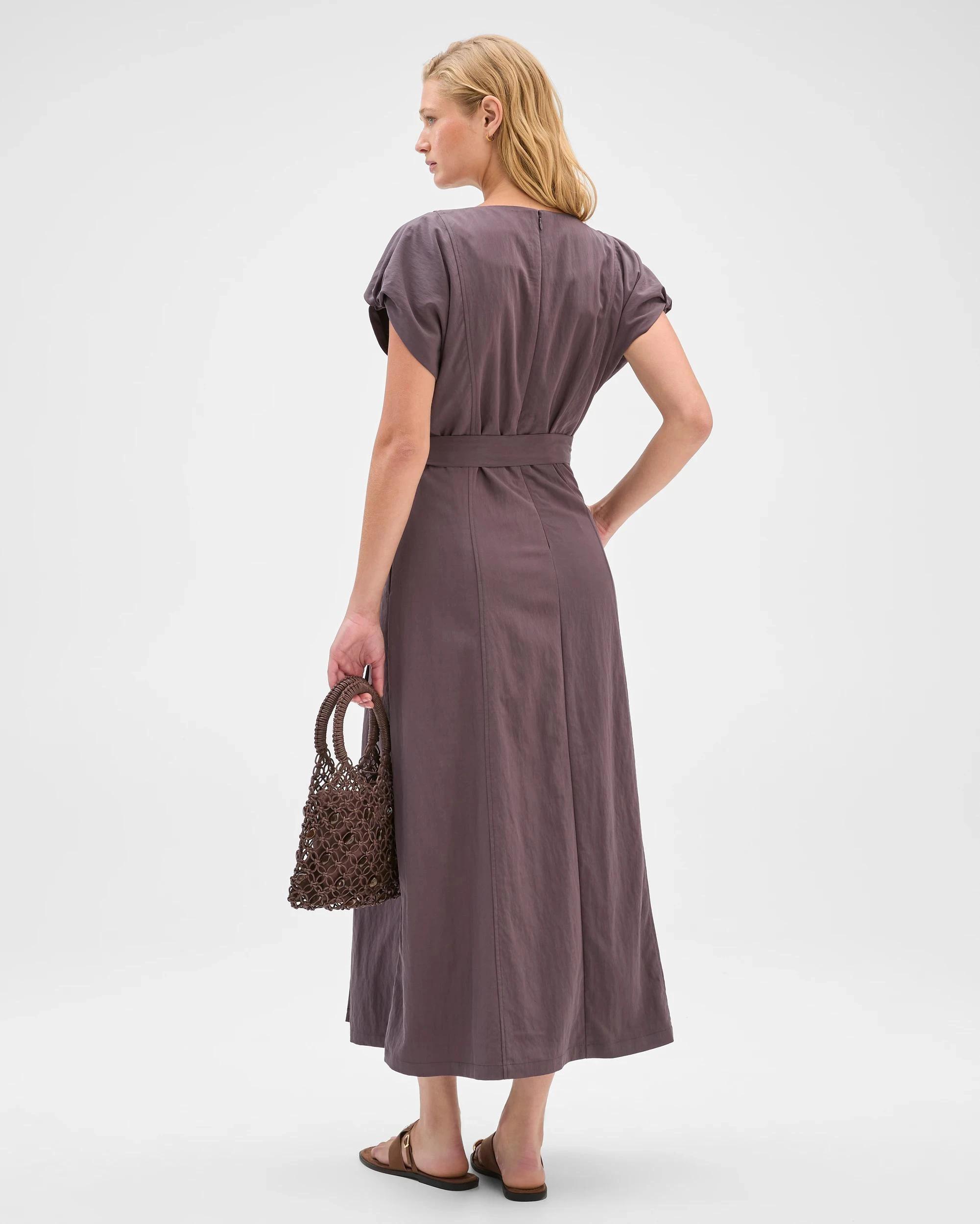 6 Preview Split Detail Midi Dress HICKORY, 6 of 6