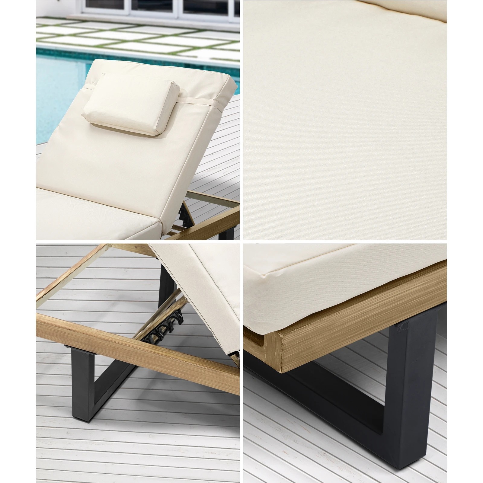 4 Livsip 2x Sun Lounge Outdoor Lounger Patio Furniture Setting Day Bed Garden
 - Beige, 4 of 9