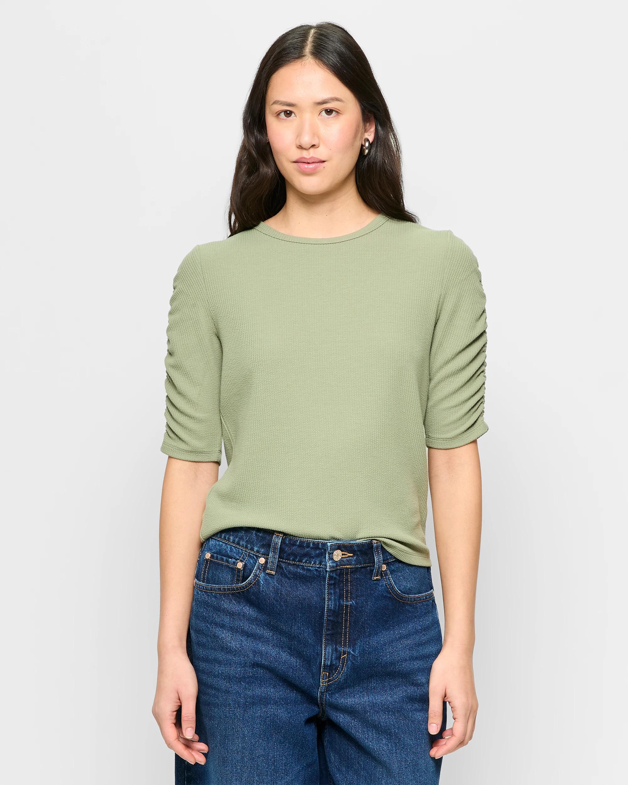 1 Target Ruched Sleeve Textured Top SPRING SAGE, 1 of 5