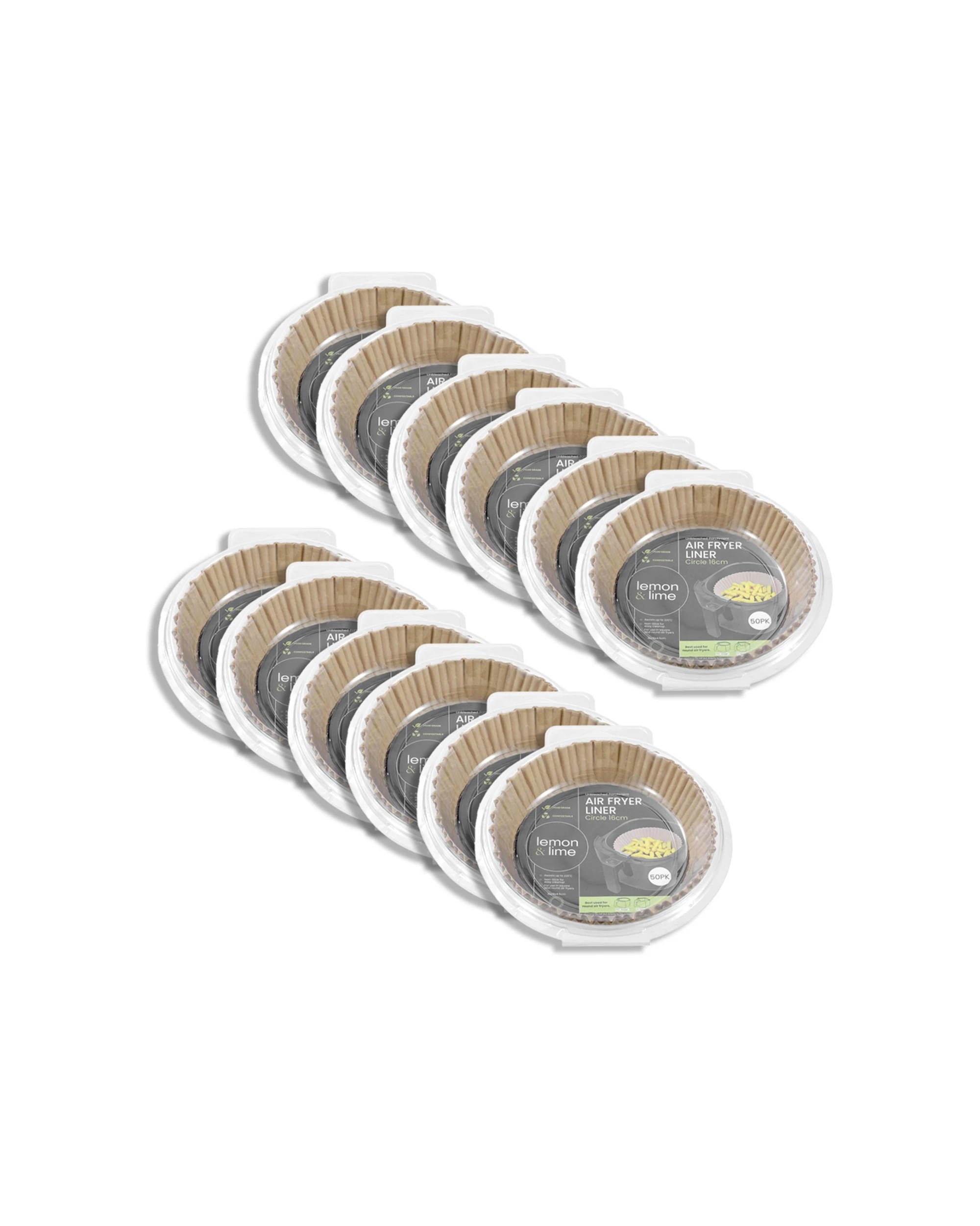 1 Lemon & Lime 12x 50PK Air Fryer Liner 16x4.5cm Circle Food Grade Compost - Brown, 1 of 7