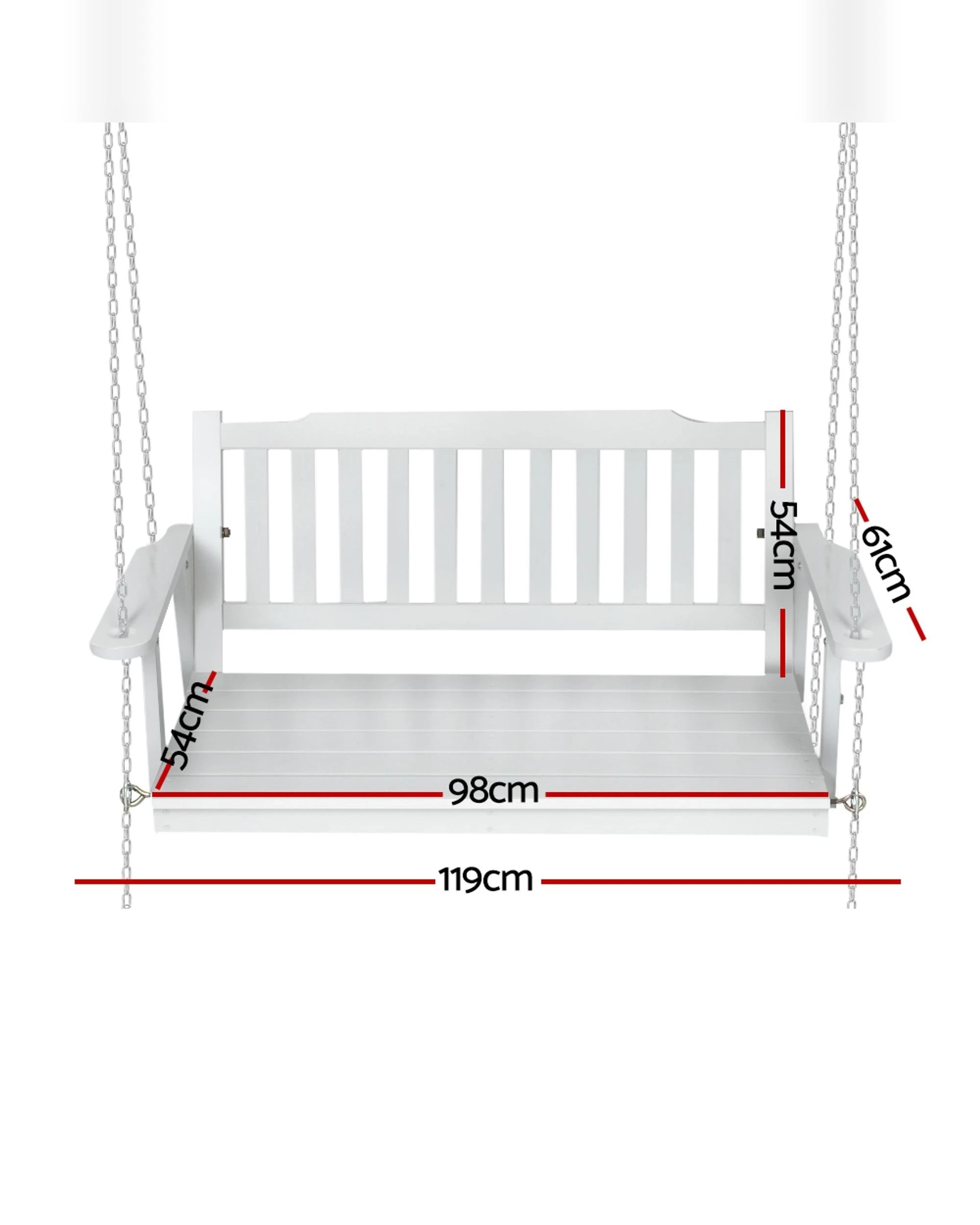 2 Gardeon Porch Swing Chair With Chain Outdoor Furniture Wooden Bench 2 Seat - White, 2 of 6