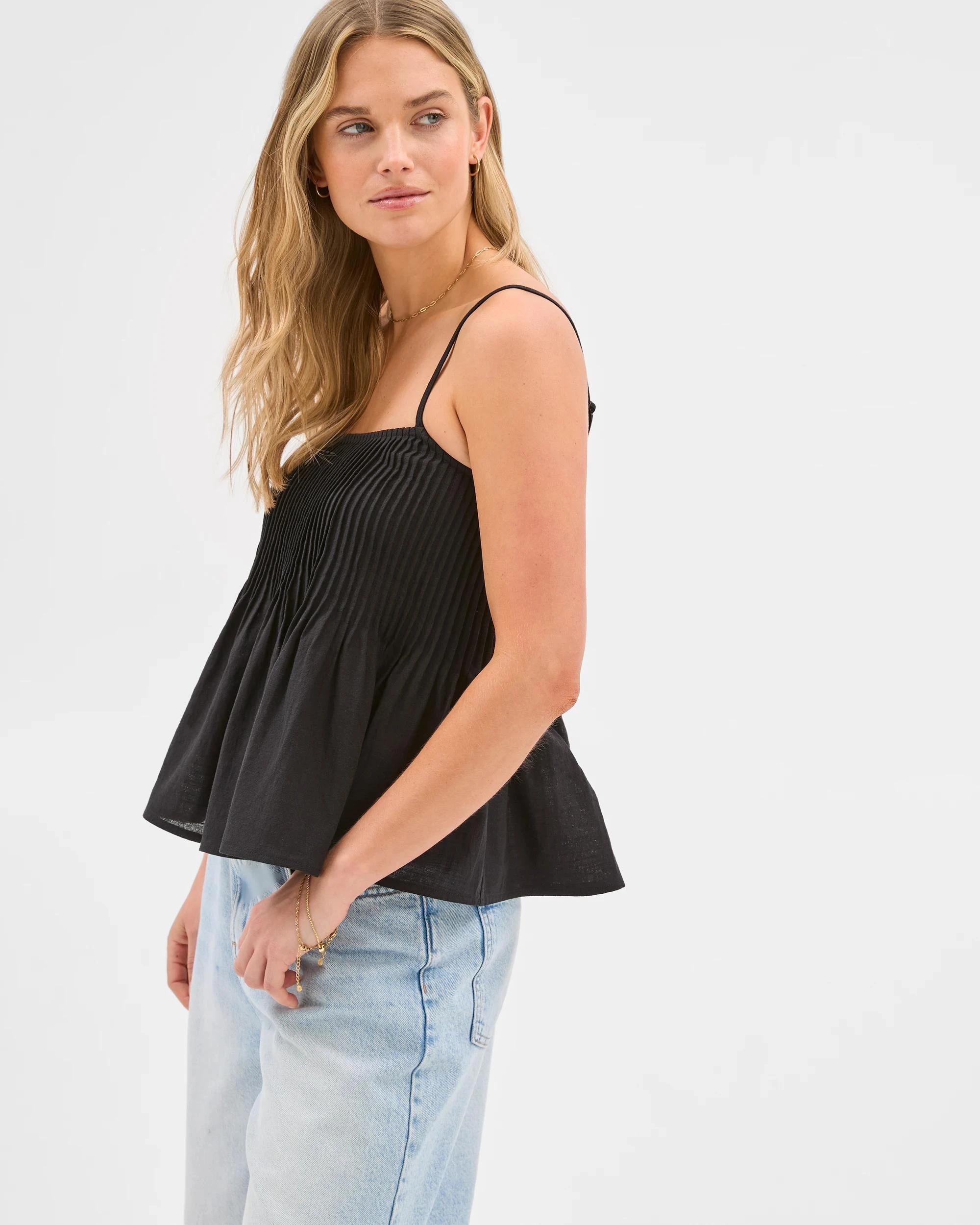 6 Lily Loves Australian Cotton Woven Pintuck Cami BLACK, 6 of 7